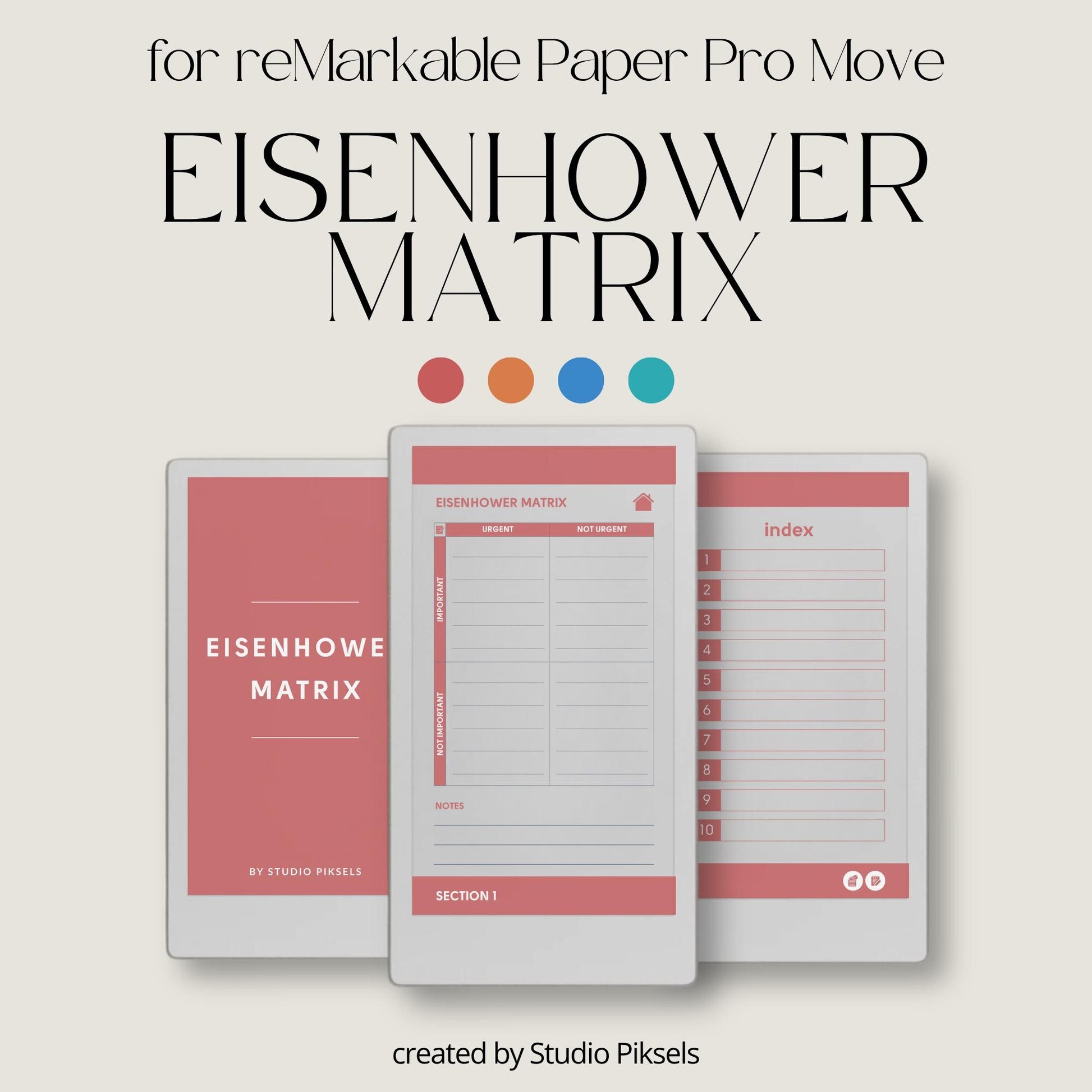 Eisenhower Matrix planner for reMarkable Paper Pro Move used to organize tasks by urgency and importance for focused daily planning.