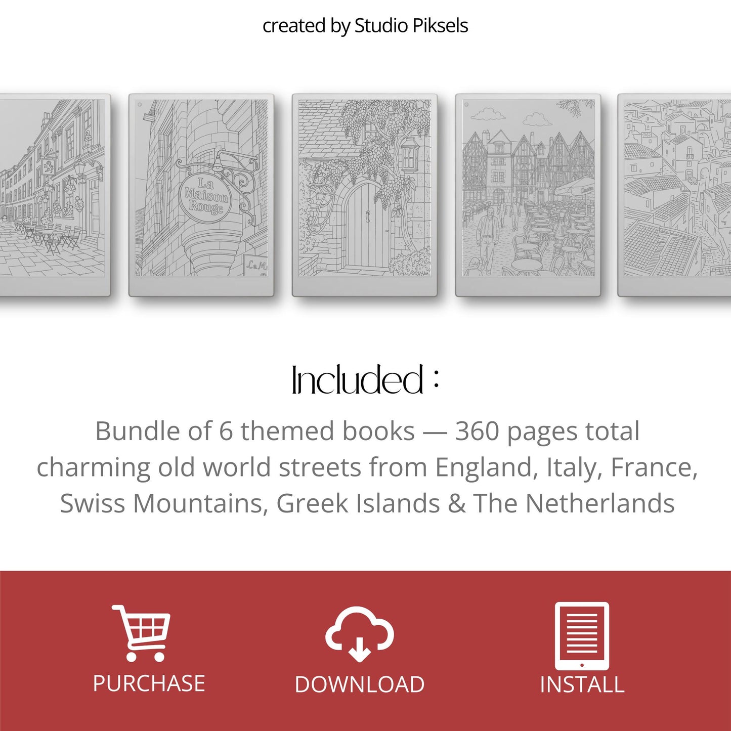 Trace your way through Europe with this calming Tracing Book Bundle, created especially for reMarkable. Inspired by real streets, villages, and coastal towns.