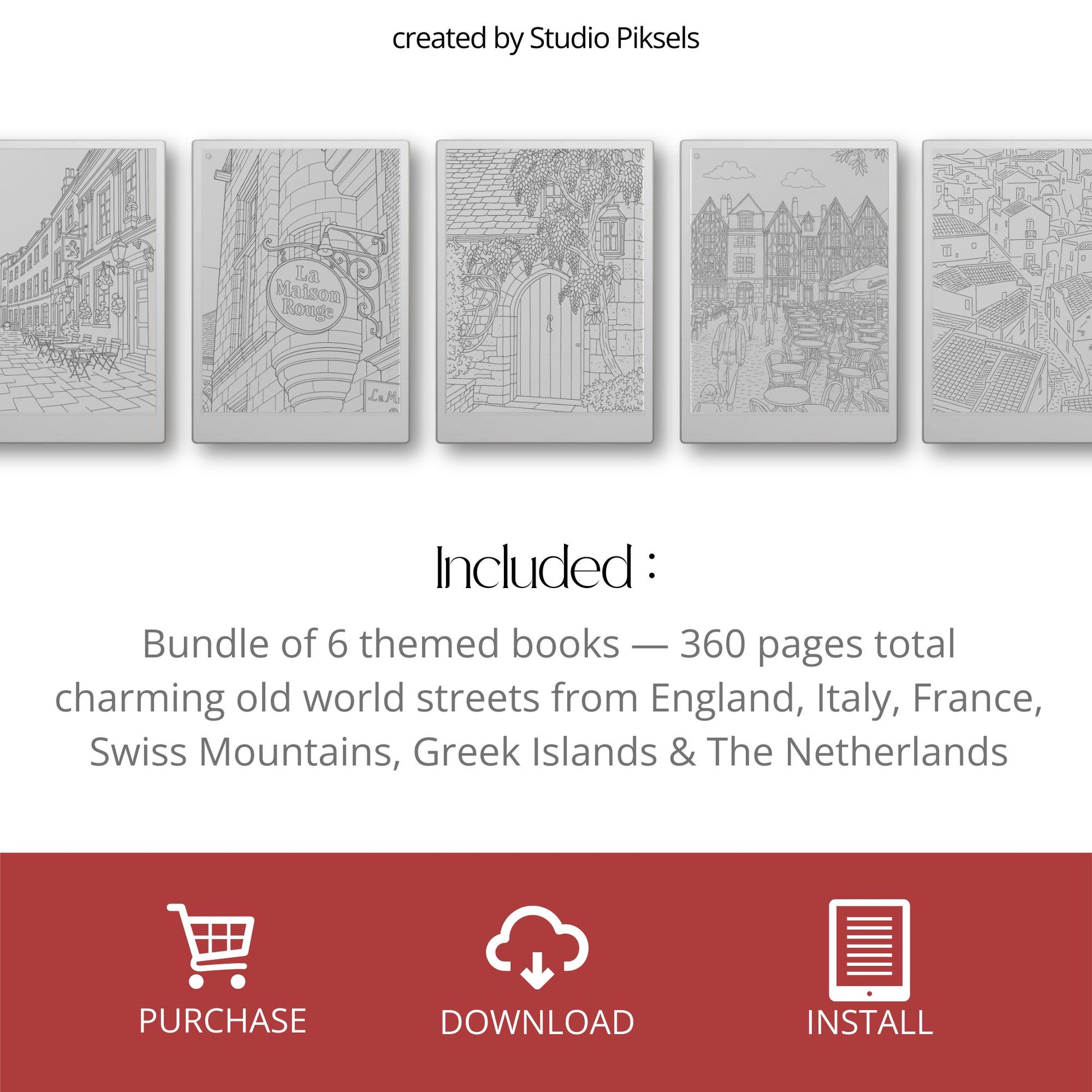Trace your way through Europe with this calming Tracing Book Bundle, created especially for reMarkable. Inspired by real streets, villages, and coastal towns.