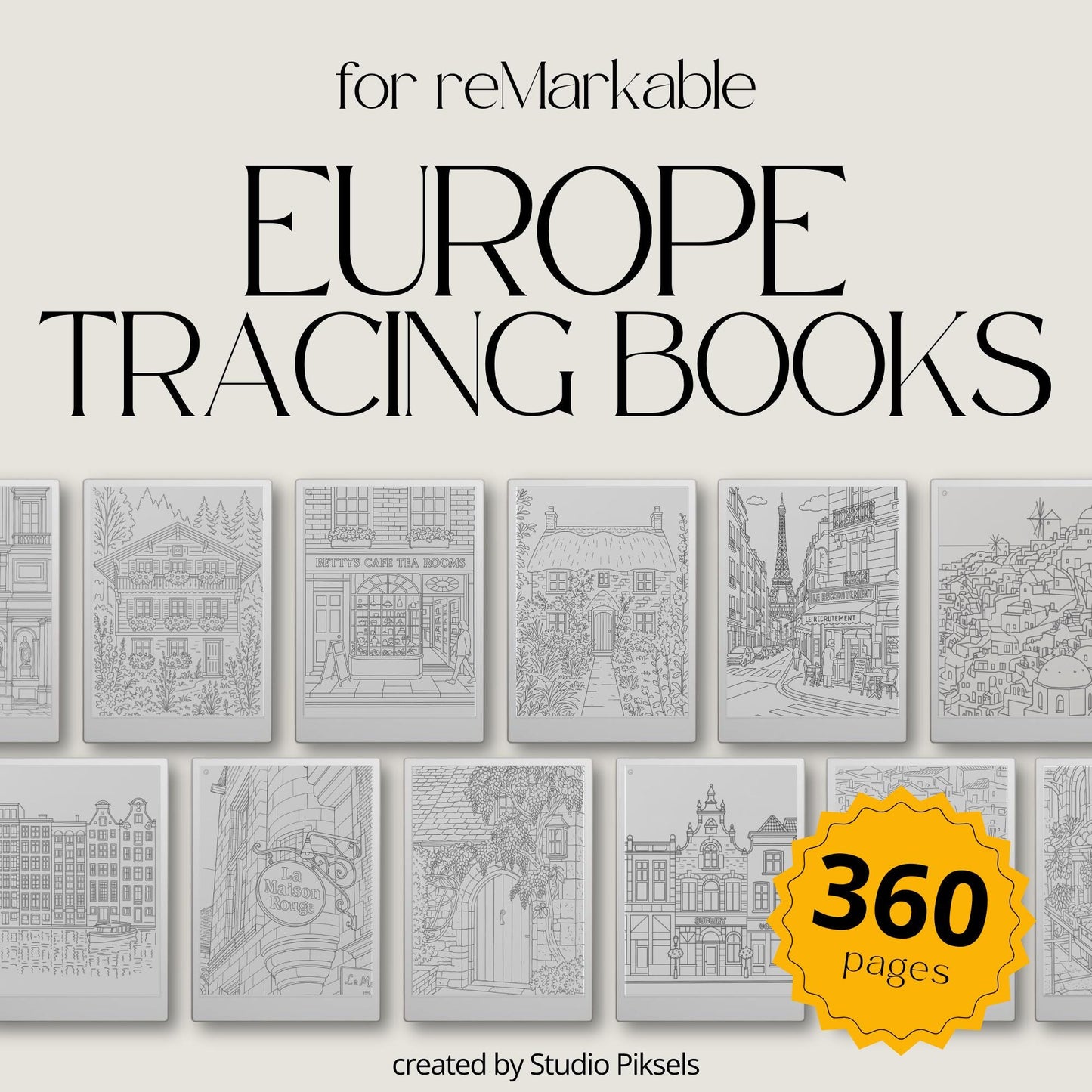 Trace your way through Europe with this calming Tracing Book Bundle, created especially for reMarkable. Inspired by real streets, villages, and coastal towns.