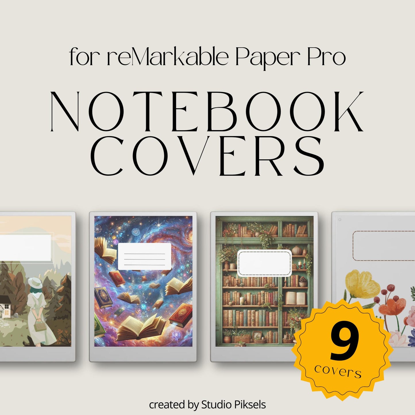 Customize your digital notebooks with this Fantasy Notebook Cover Bundle designed for reMarkable Paper Pro. This collection includes imaginative notebook covers featuring magical libraries, celestial landscapes, dreamy bookscapes, and whimsical nature-inspired artwork that bring creativity and personality to your digital workspace.