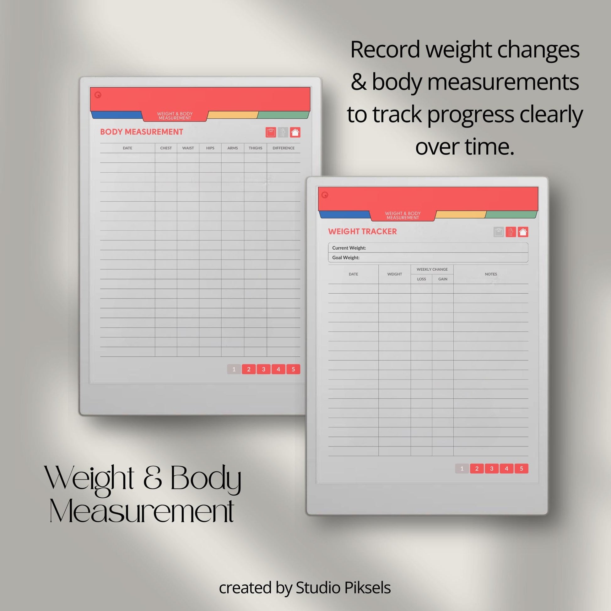 Fitness and health planner for reMarkable Paper Pro with hyperlinked trackers.