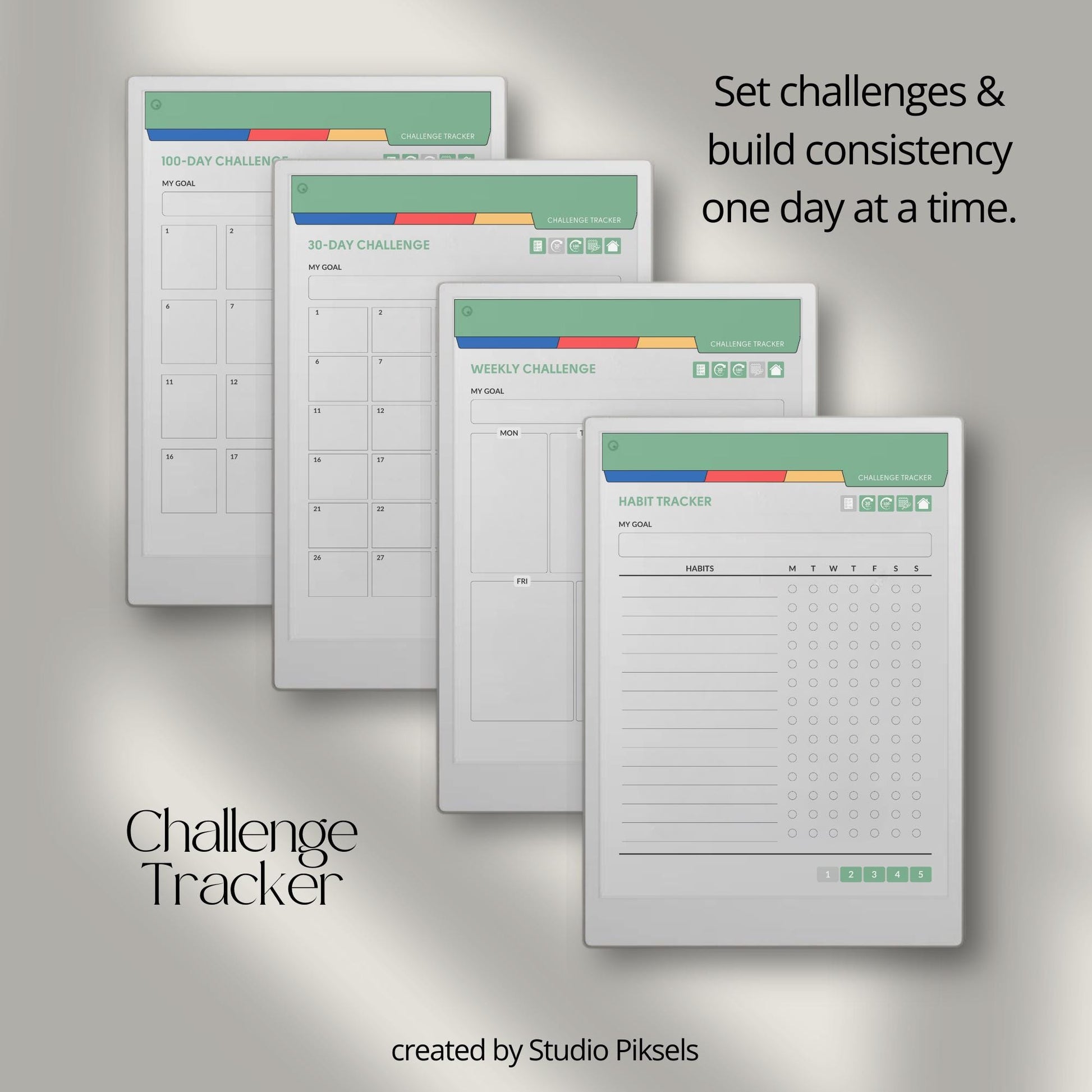 Fitness and health planner for reMarkable Paper Pro with hyperlinked trackers.
