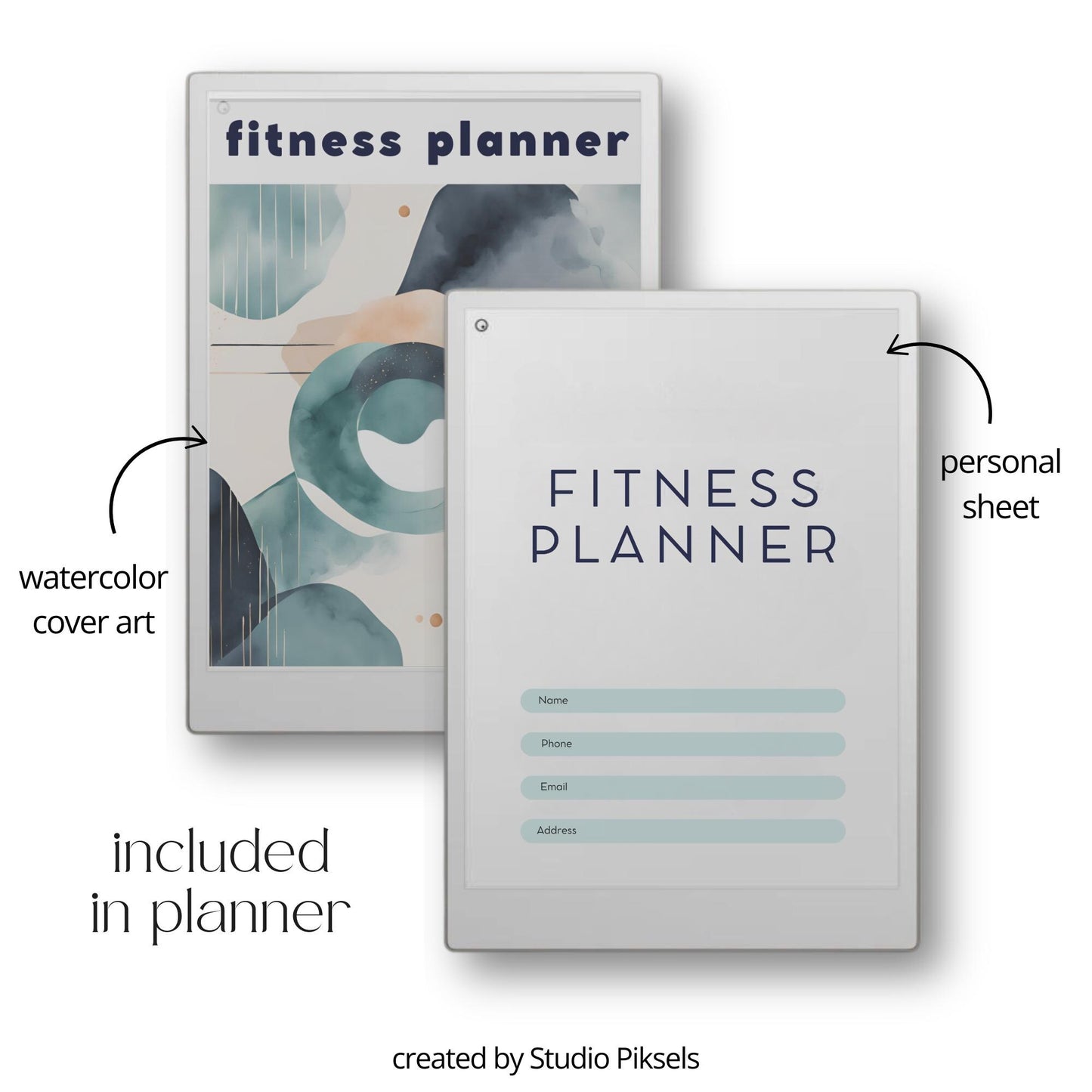 Fitness and health planner for reMarkable Paper Pro with hyperlinked trackers.