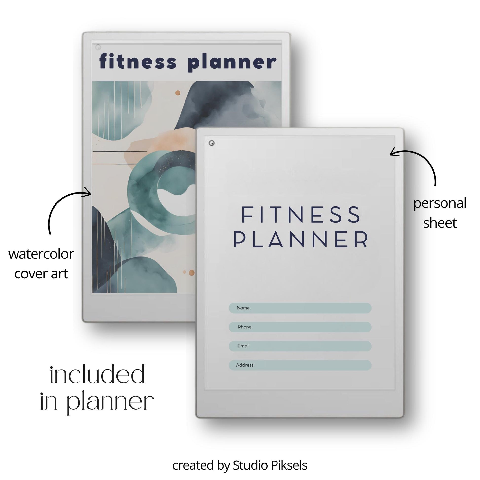 Fitness and health planner for reMarkable Paper Pro with hyperlinked trackers.