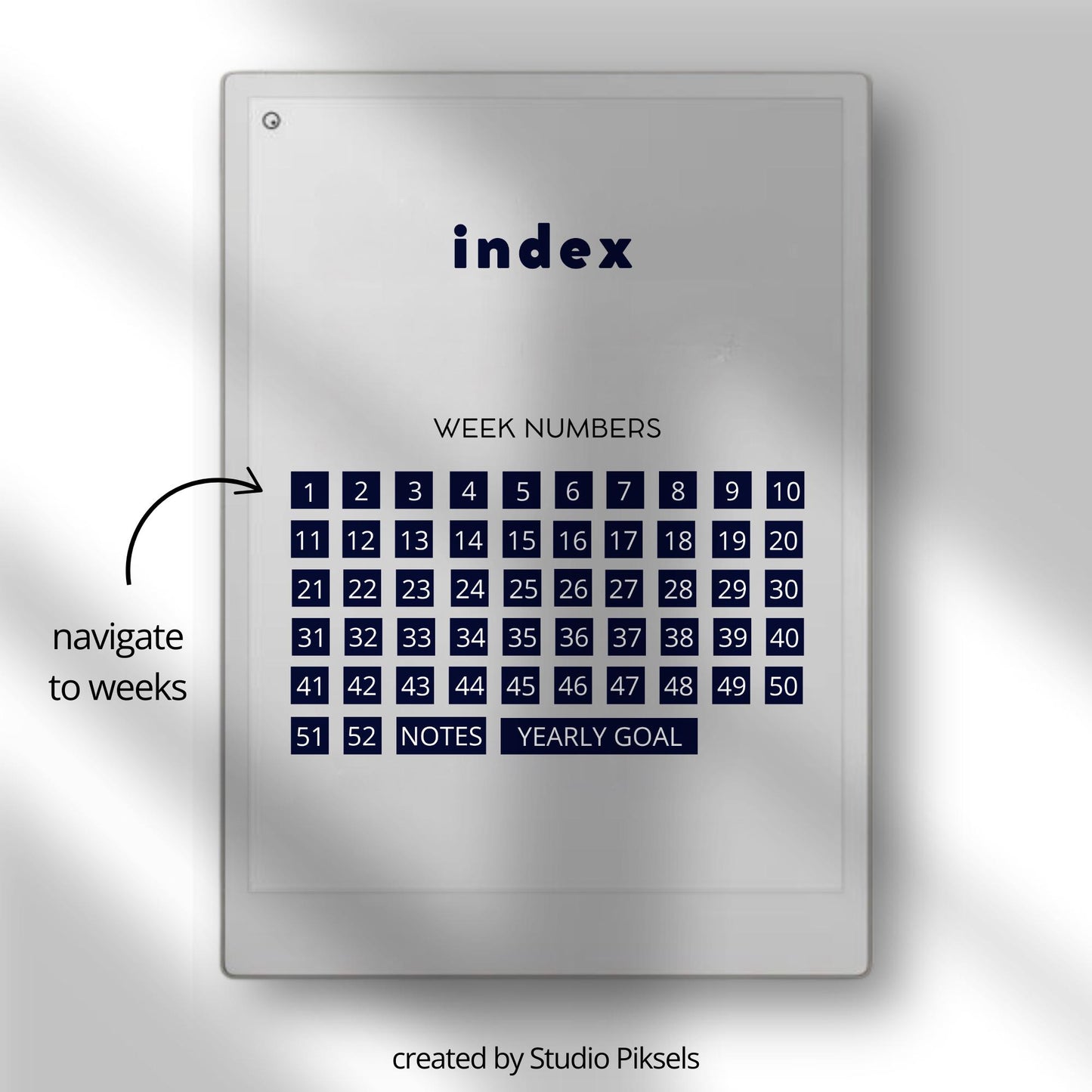 Fitness and health planner for reMarkable Paper Pro with hyperlinked trackers.