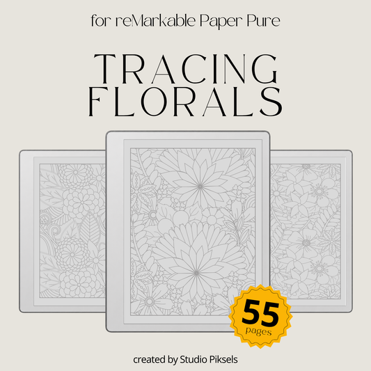 Explore detailed floral patterns with this tracing book designed for reMarkable 1, 2, and Paper Pure. Each page features clean line art for a calm and focused tracing experience.
