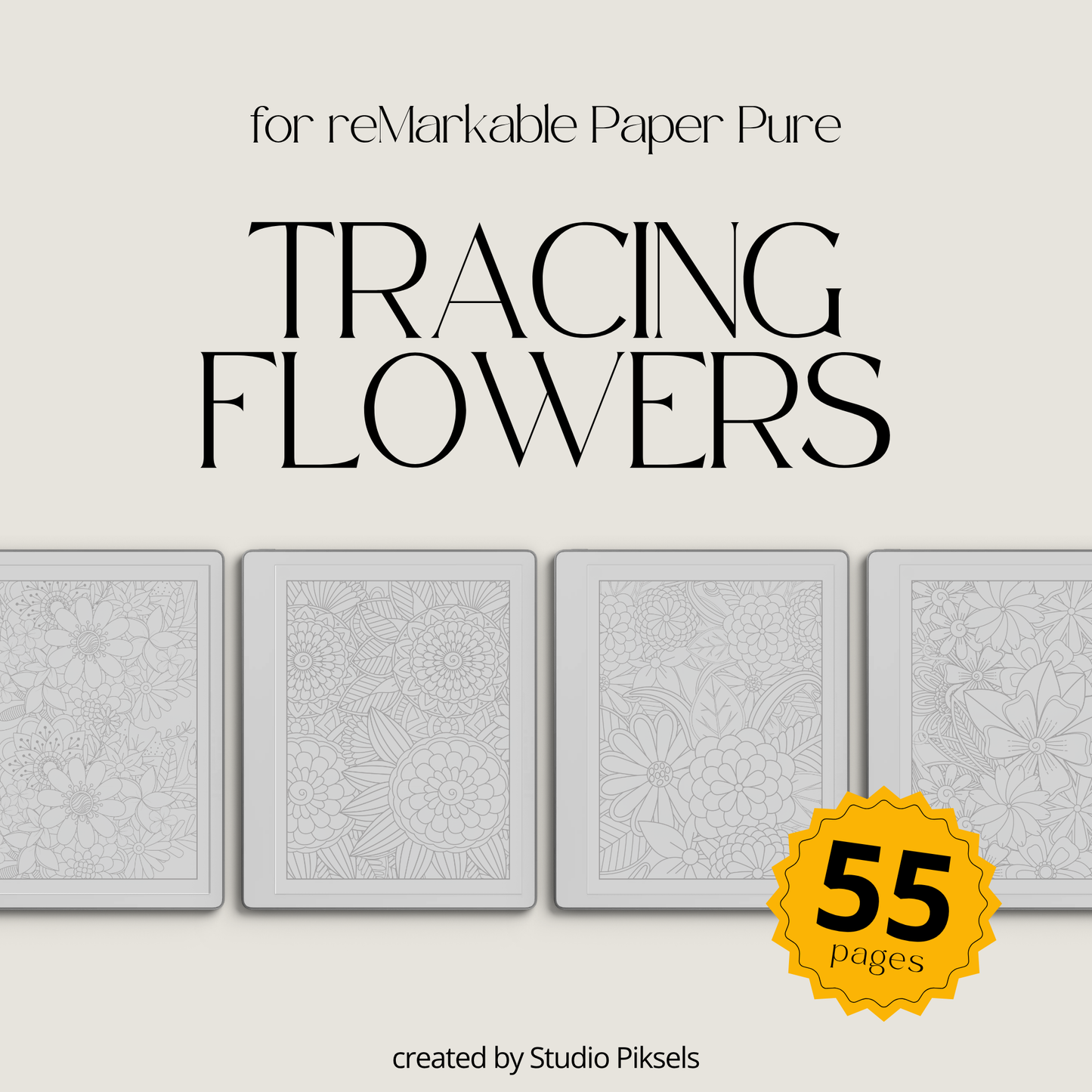 Explore detailed floral patterns with this tracing book designed for reMarkable 1, 2, and Paper Pure. Each page features clean line art for a calm and focused tracing experience.