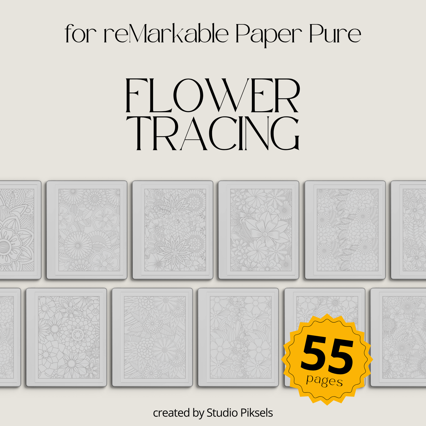Explore detailed floral patterns with this tracing book designed for reMarkable 1, 2, and Paper Pure. Each page features clean line art for a calm and focused tracing experience.