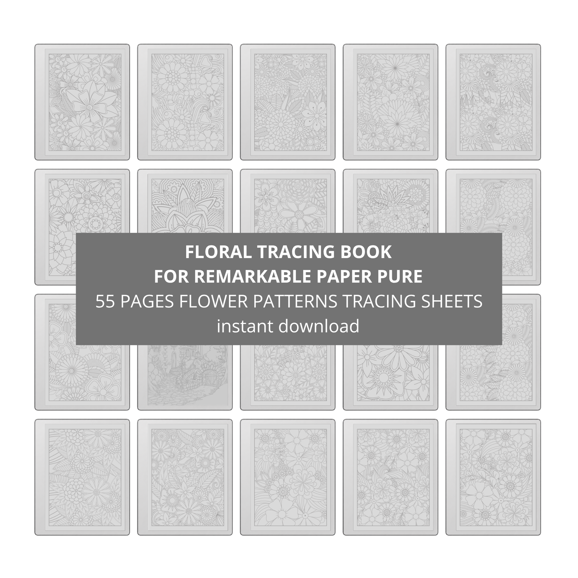 Explore detailed floral patterns with this tracing book designed for reMarkable 1, 2, and Paper Pure. Each page features clean line art for a calm and focused tracing experience.
