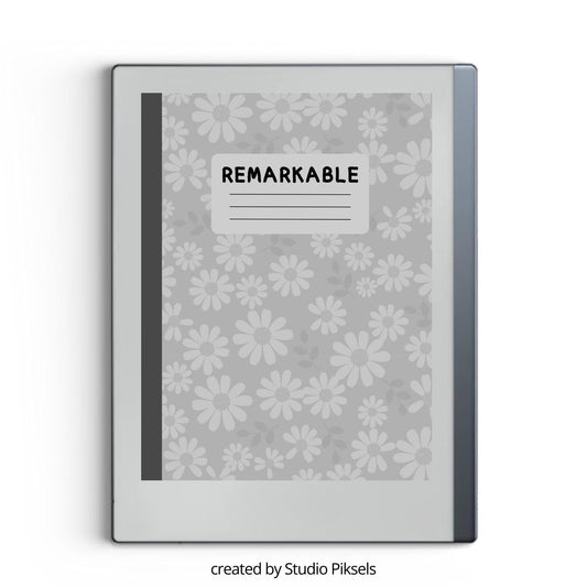 Flower notebook sleep screen for reMarkable 2 and reMarkable Paper Pure with minimalist botanical and notebook-inspired artwork in PNG format