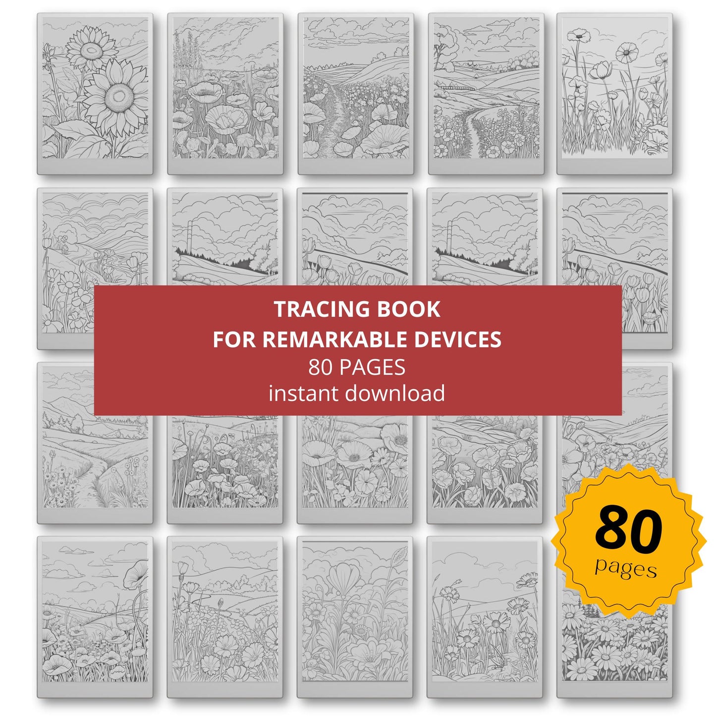 Flower Tracing Pages for reMarkable Paper Pro, reMarkable 1 & 2, and Procreate  with Nature Inspired Designs for Mindful Tracing