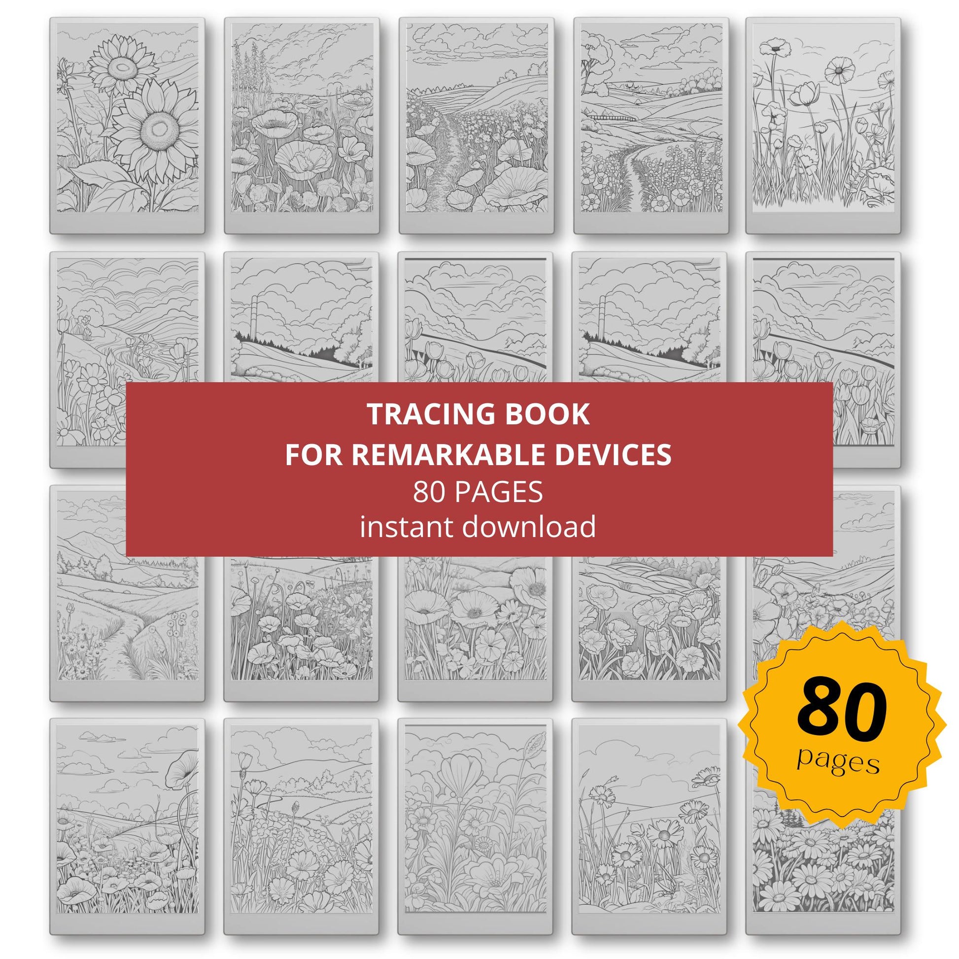 Flower Tracing Pages for reMarkable Paper Pro, reMarkable 1 & 2, and Procreate  with Nature Inspired Designs for Mindful Tracing