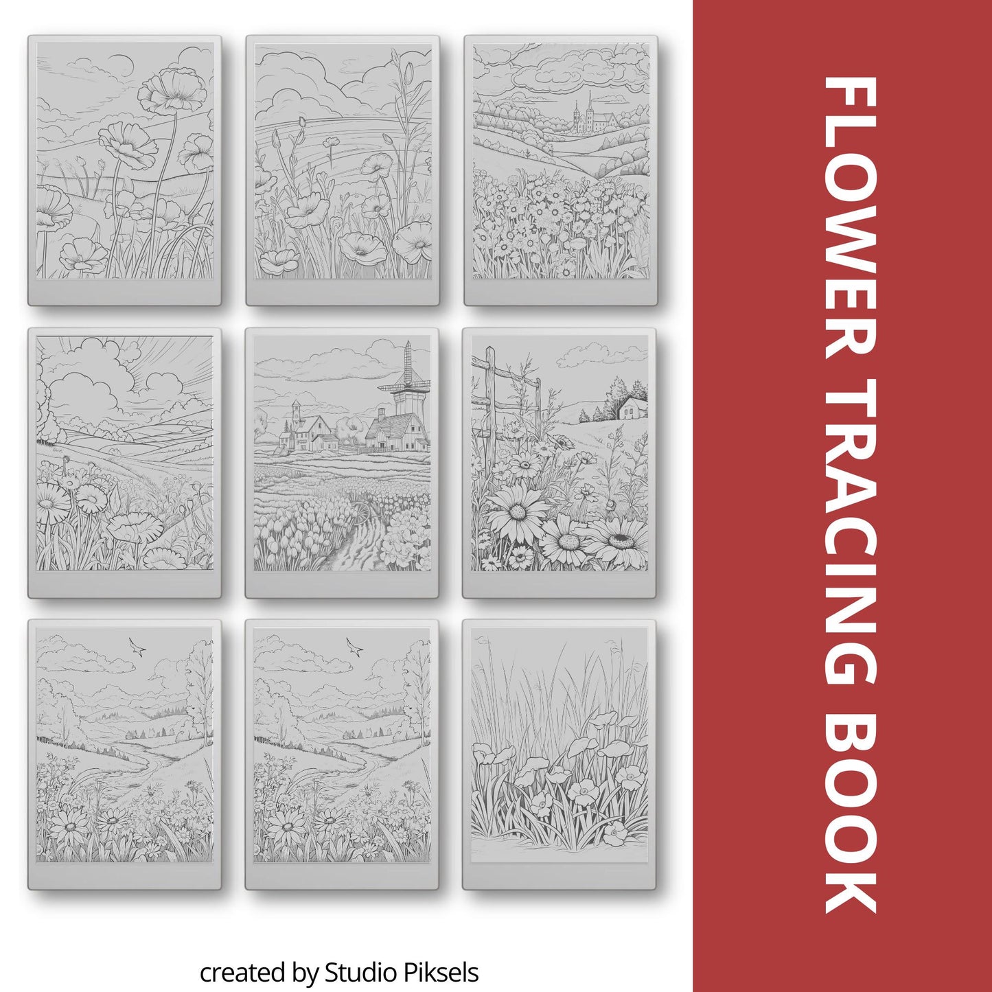 Flower Tracing Pages for reMarkable Paper Pro, reMarkable 1 & 2, and Procreate  with Nature Inspired Designs for Mindful Tracing