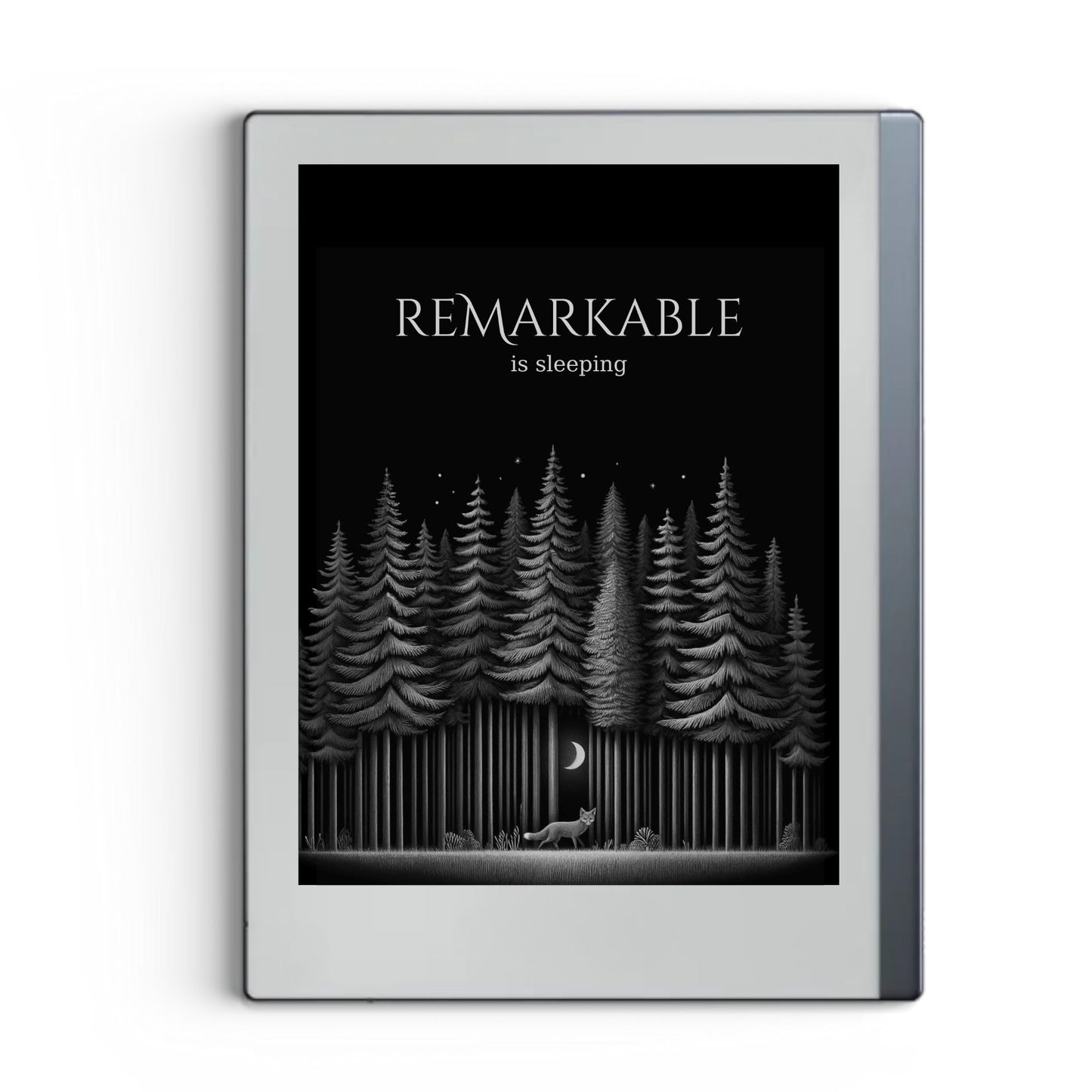 Forest and fox sleep screen for reMarkable 2 and reMarkable Paper Pure with artistic woodland and fox artwork in PNG and PDF format