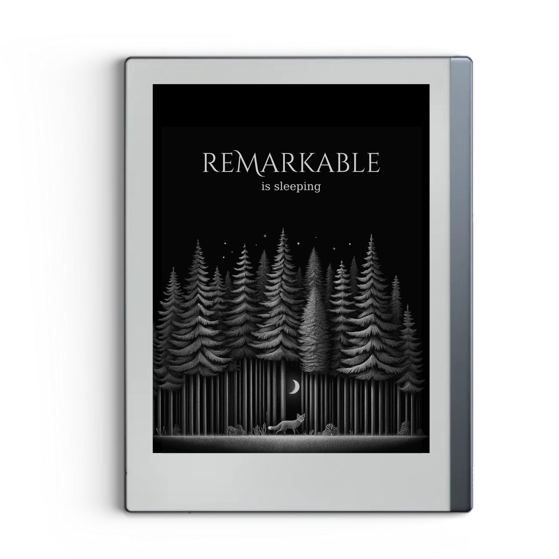 Forest and fox sleep screen for reMarkable 2 and reMarkable Paper Pure with artistic woodland and fox artwork in PNG and PDF format