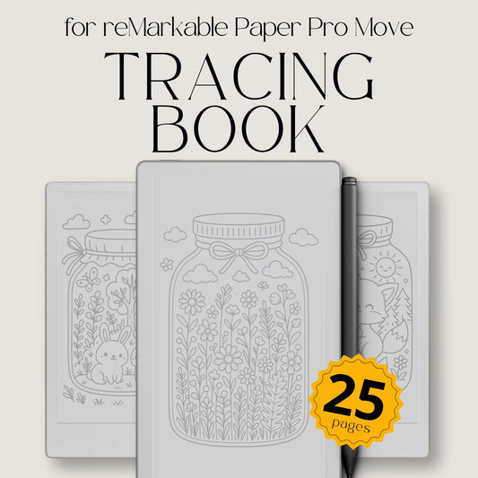 Kawaii Forest Jar Tracing Book for reMarkable Paper Pro Move. Tracing pages featuring cute woodland creatures inside jars, designed for relaxation and creative focus.