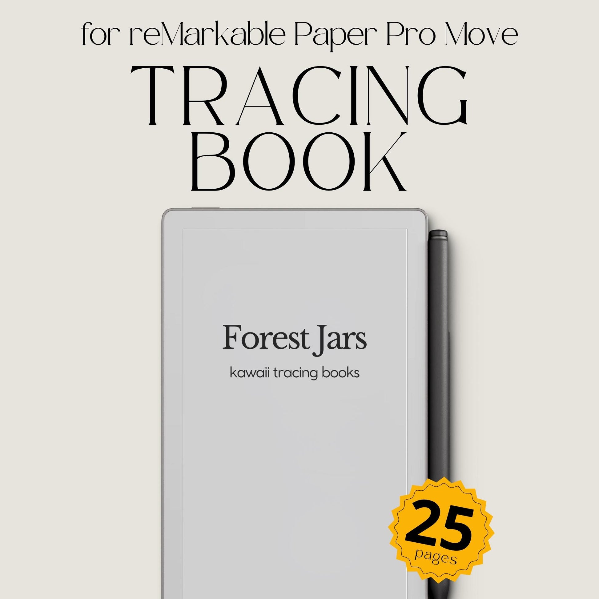 Kawaii Forest Jar Tracing Book for reMarkable Paper Pro Move. Tracing pages featuring cute woodland creatures inside jars, designed for relaxation and creative focus.