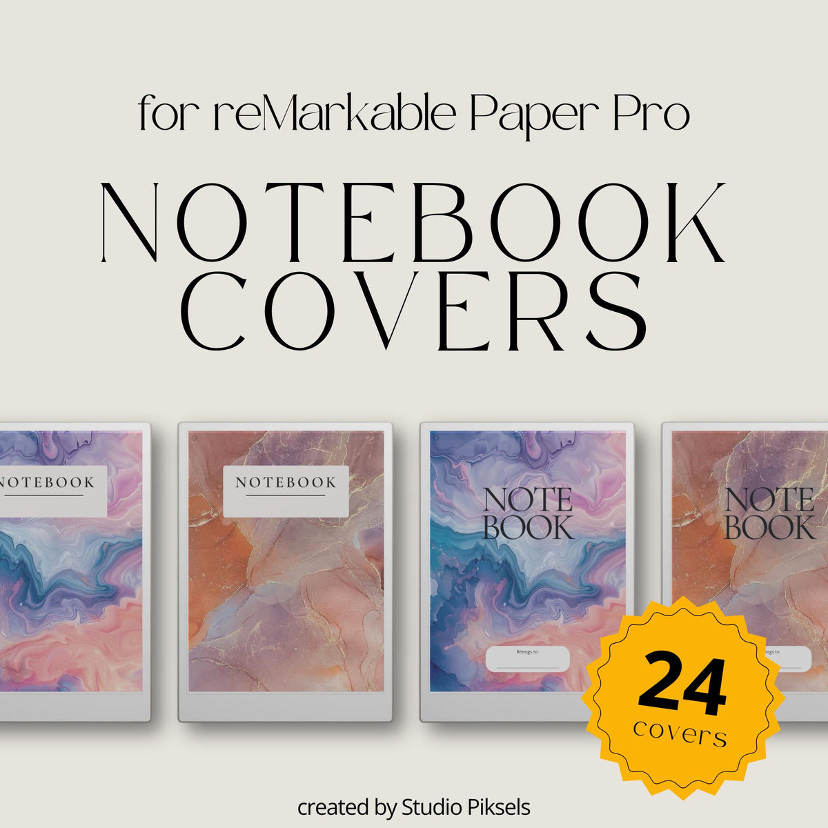 Digital notebooks with this Gemstone Notebook Cover Bundle for reMarkable Paper Pro. Featuring gemstone-inspired textures, marble patterns, and rich color palettes, these notebook covers help personalize your workspace while keeping notebooks easy to organize.