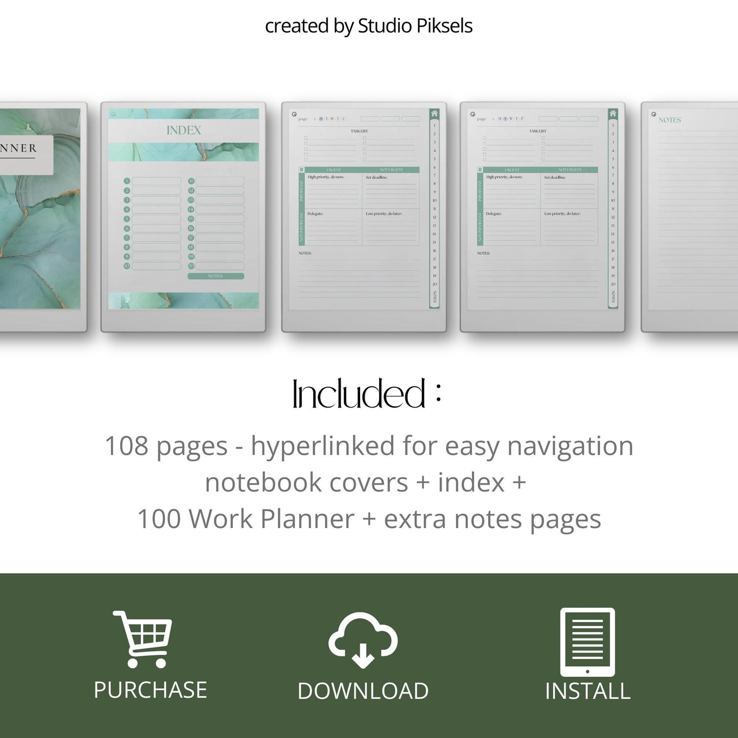 Girl Boss Work Planners for reMarkable Paper Pro with gemstone inspired covers, hyperlinked daily planner pages, and Eisenhower Matrix layout.