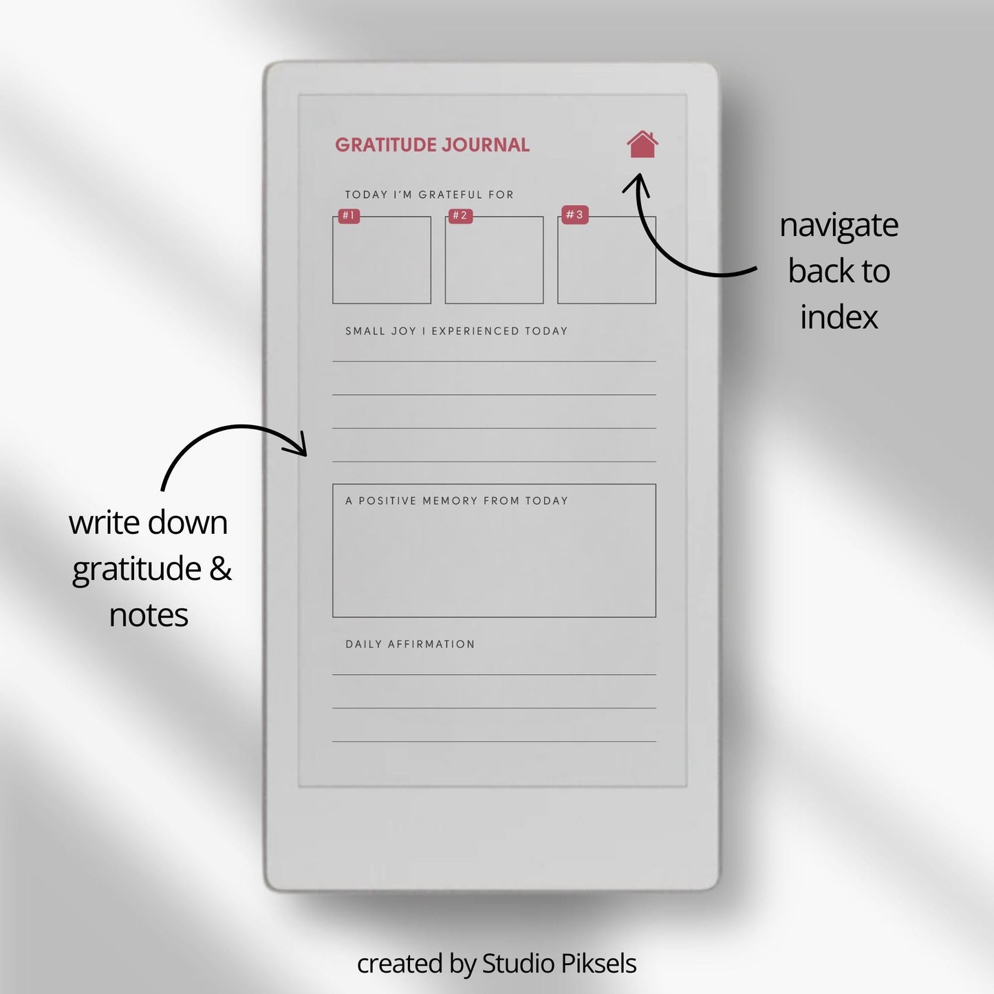 Hyperlinked gratitude journal for reMarkable Paper Pro Move.