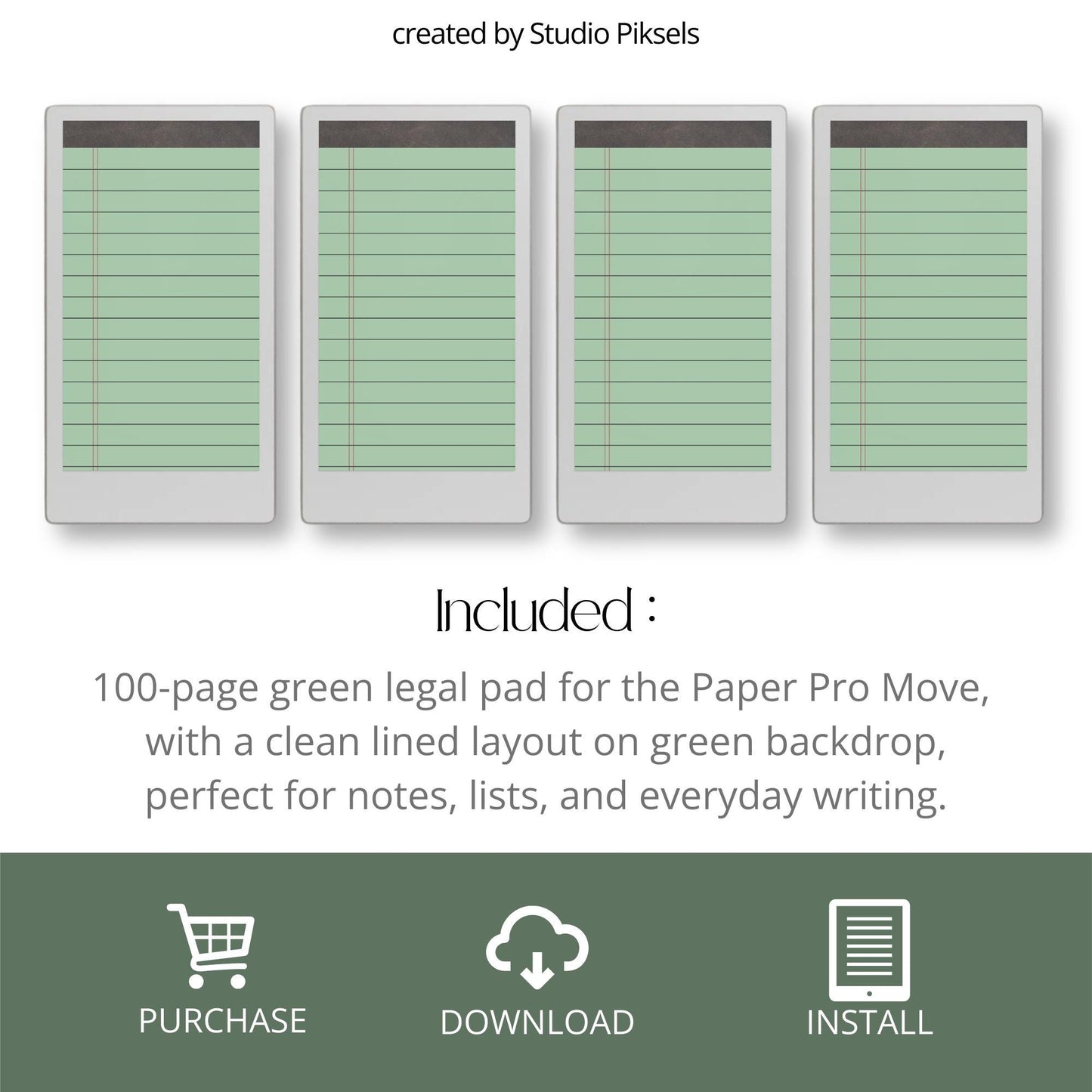 Green legal pad notebook for reMarkable Paper Pro with lined pages.