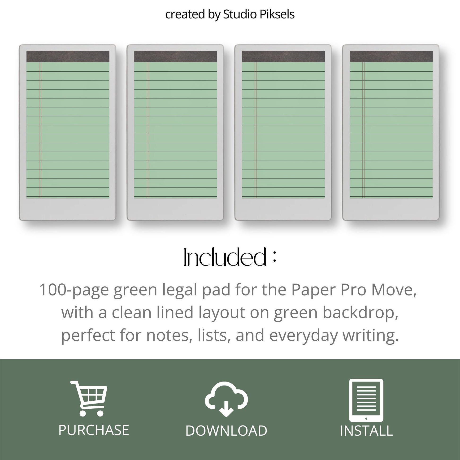 Green legal pad notebook for reMarkable Paper Pro with lined pages.