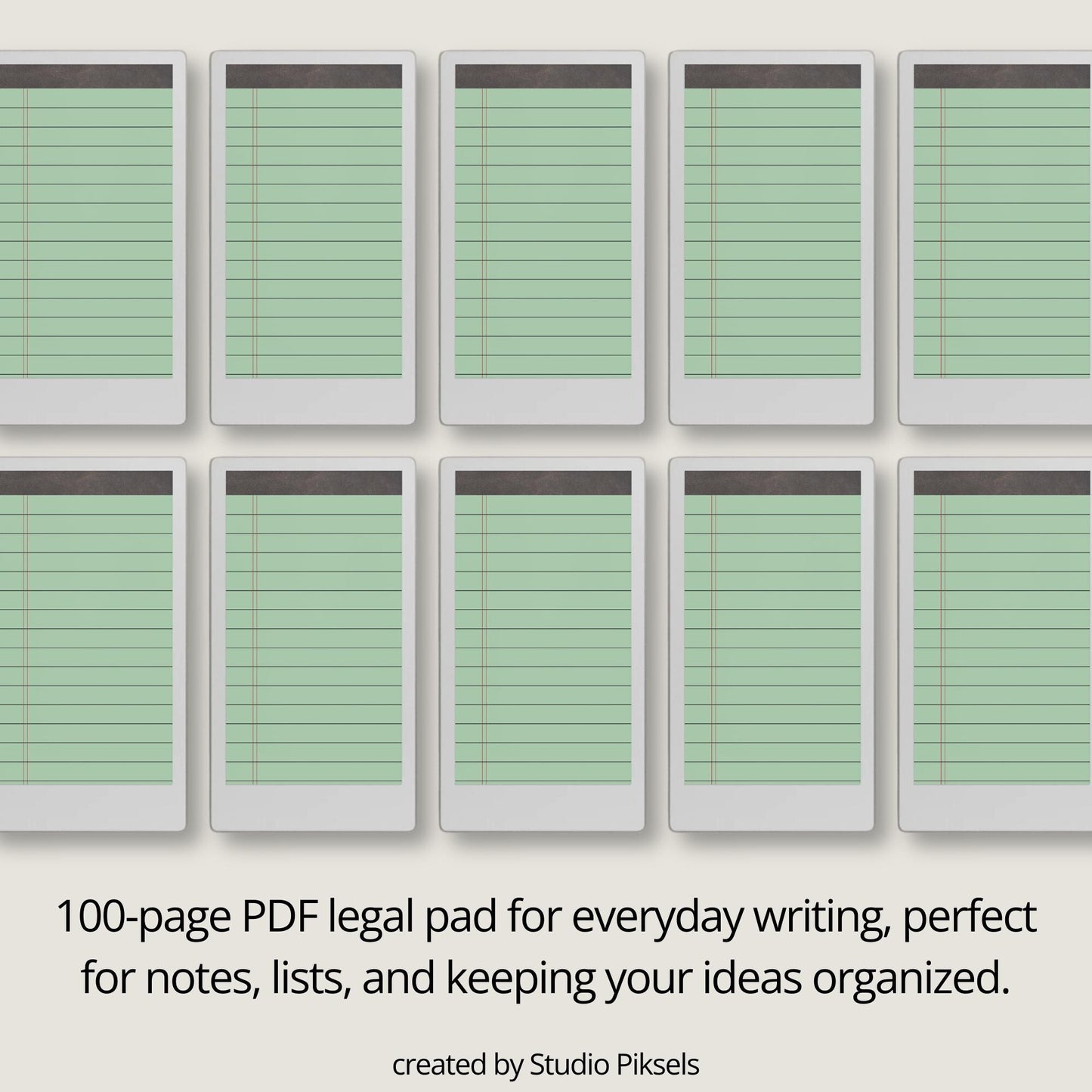 Green legal pad notebook for reMarkable Paper Pro with lined pages.