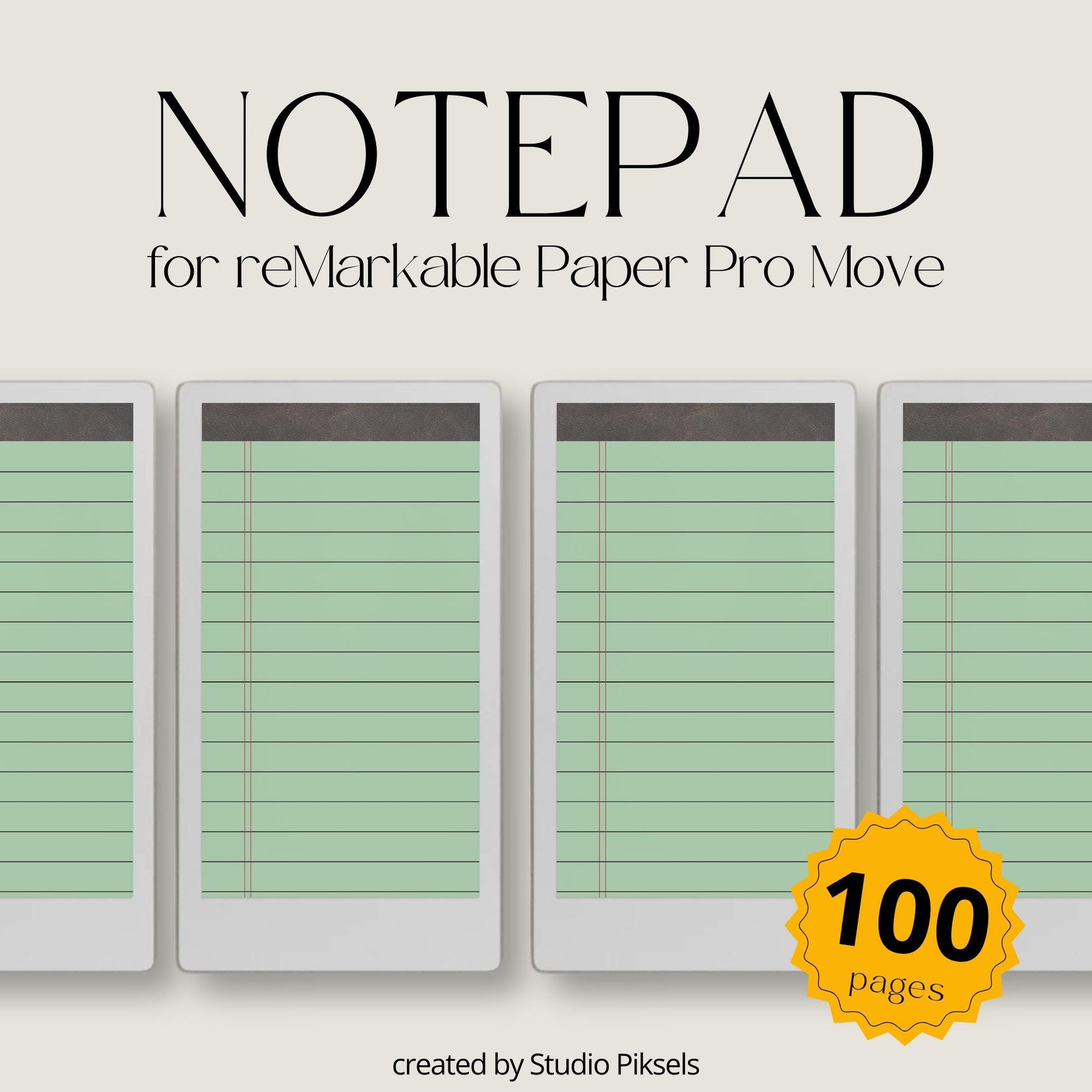 Green legal pad notebook for reMarkable Paper Pro with lined pages.