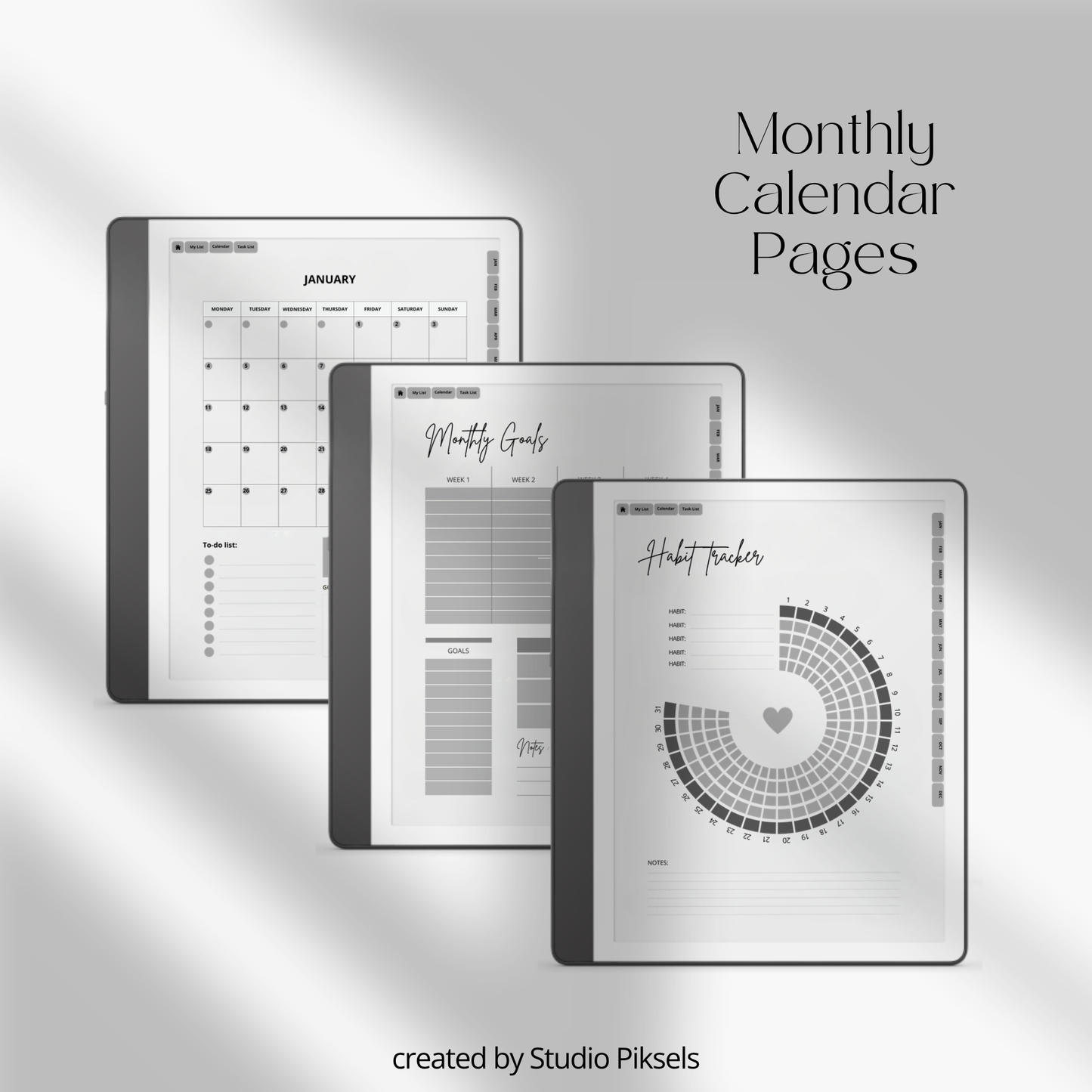 2026 + 2027 Habit Tracker for Kindle Scribe featuring hyperlinked habit tracking, goal planning, routines, tasks, and progress tracking pages.