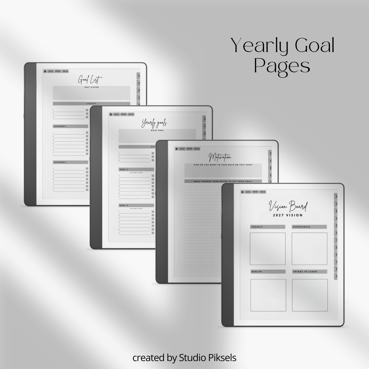 2026 + 2027 Habit Tracker for Kindle Scribe featuring hyperlinked habit tracking, goal planning, routines, tasks, and progress tracking pages.