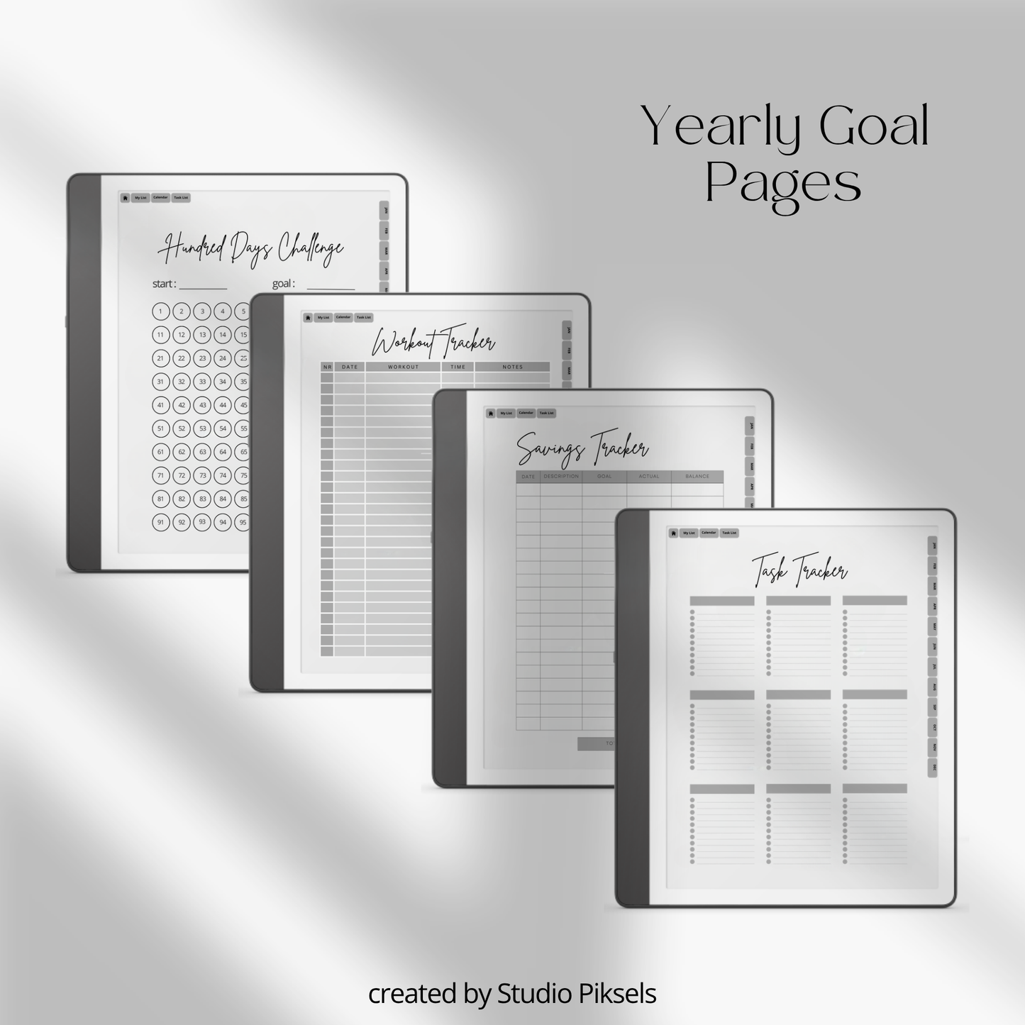 2026 + 2027 Habit Tracker for Kindle Scribe featuring hyperlinked habit tracking, goal planning, routines, tasks, and progress tracking pages.