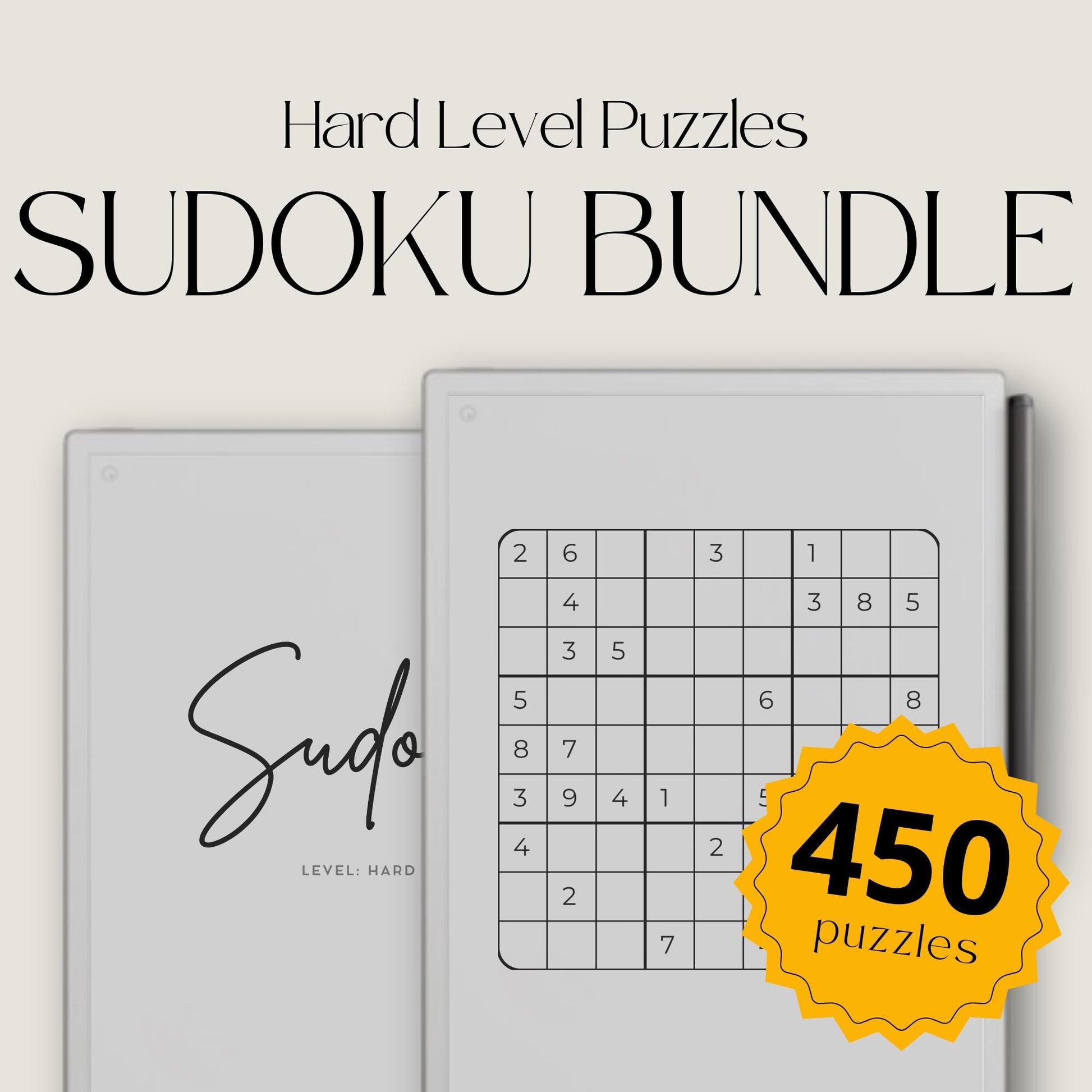 Hard Sudoku Puzzle Bundle for reMarkable featuring advanced difficulty puzzles, designed for users who enjoy structured mental challenges and logical reasoning.