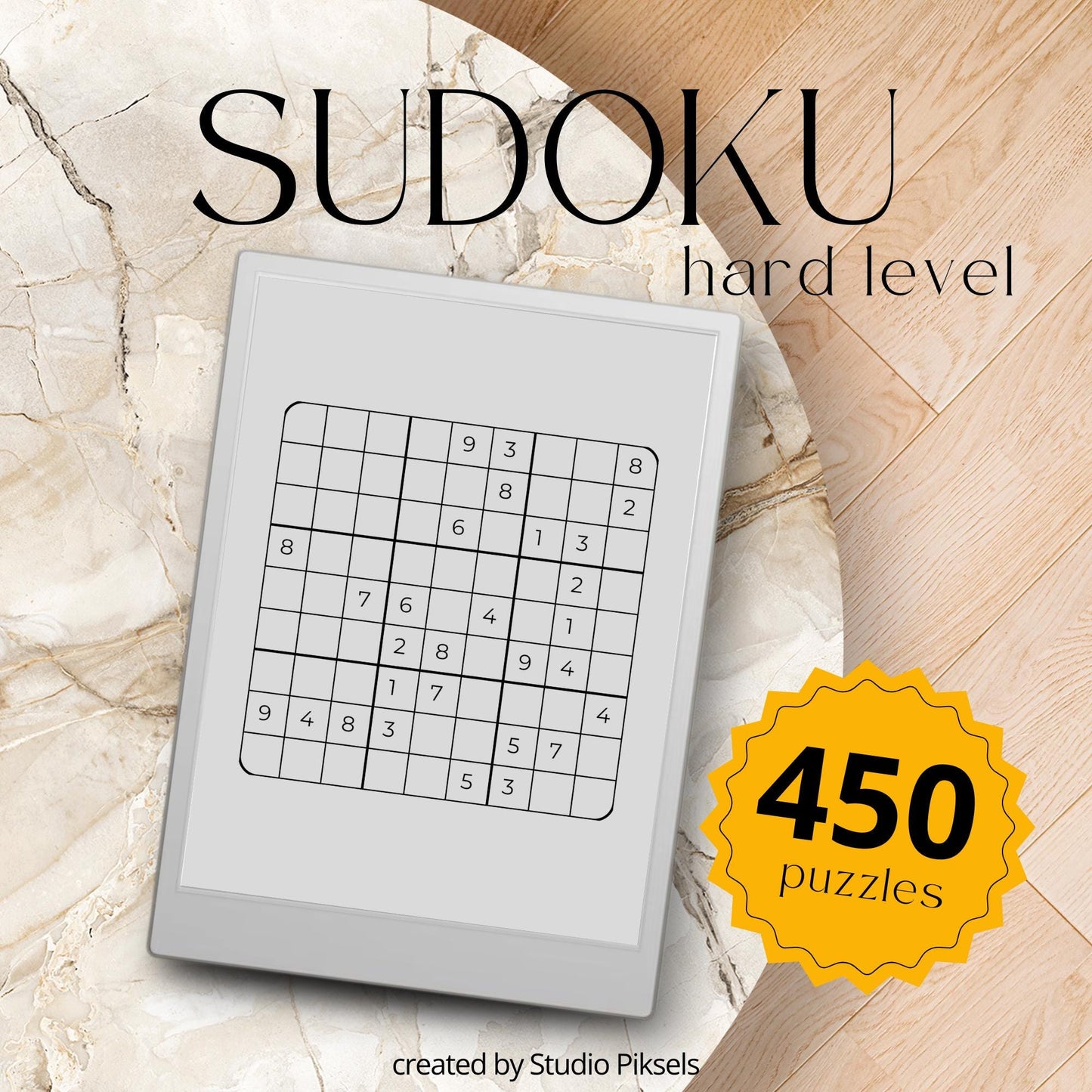 Hard Sudoku Puzzle Bundle for reMarkable showing a focused problem-solving session on an e-ink tablet, featuring clear grid layouts.