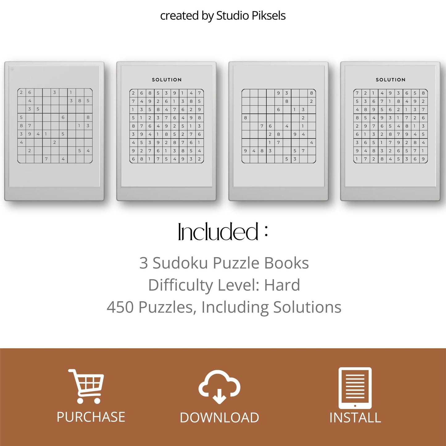 Hard Sudoku Puzzle Bundle for reMarkable displaying puzzle grids with balanced proportions and easy-to-read layout designed for digital handwriting.