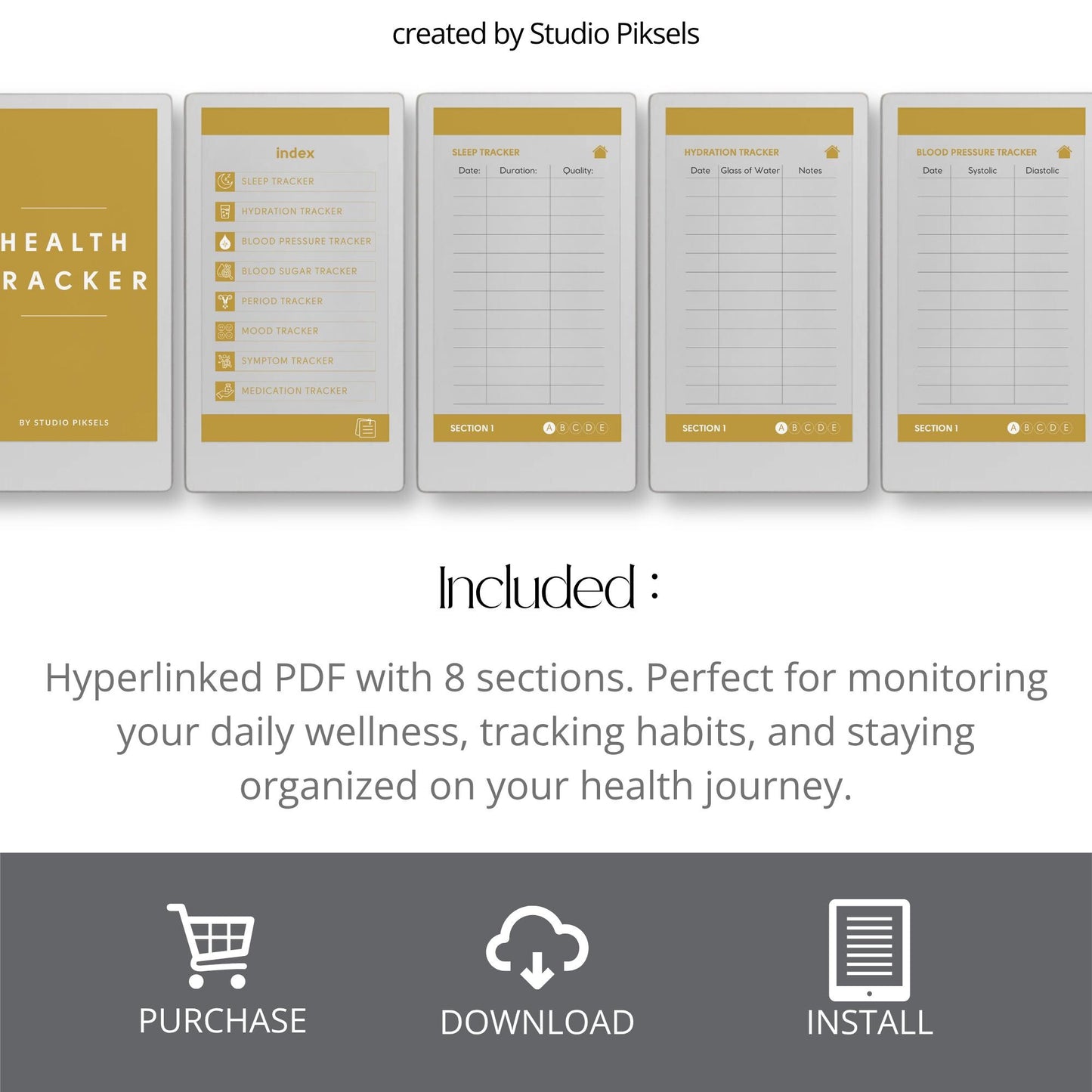Health tracker for reMarkable Paper Pro Move with hyperlinked sections.
