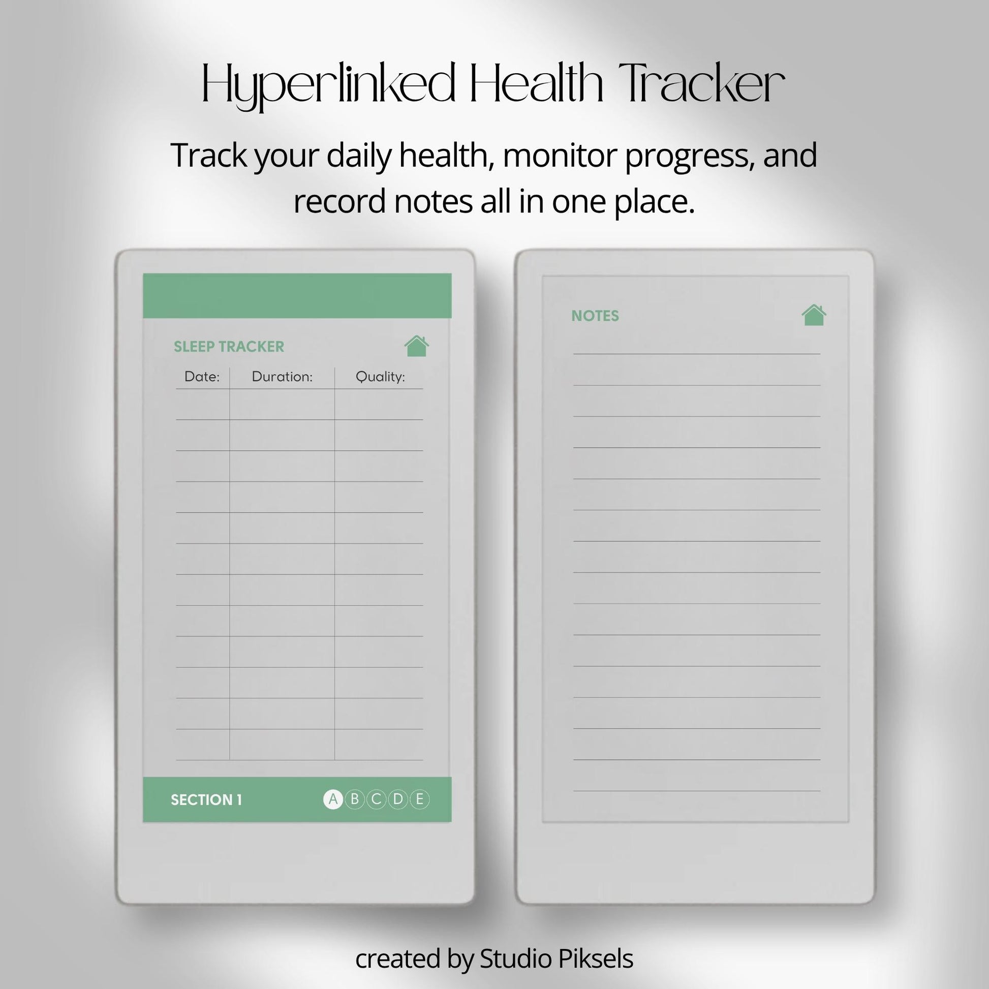 Health tracker for reMarkable Paper Pro Move with hyperlinked sections.
