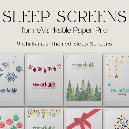Bring the magic of Christmas to your reMarkable Paper Pro with this festive sleep screen bundle. Each design captures the joyful spirit of the holiday season, adding warmth and cheer to your device.