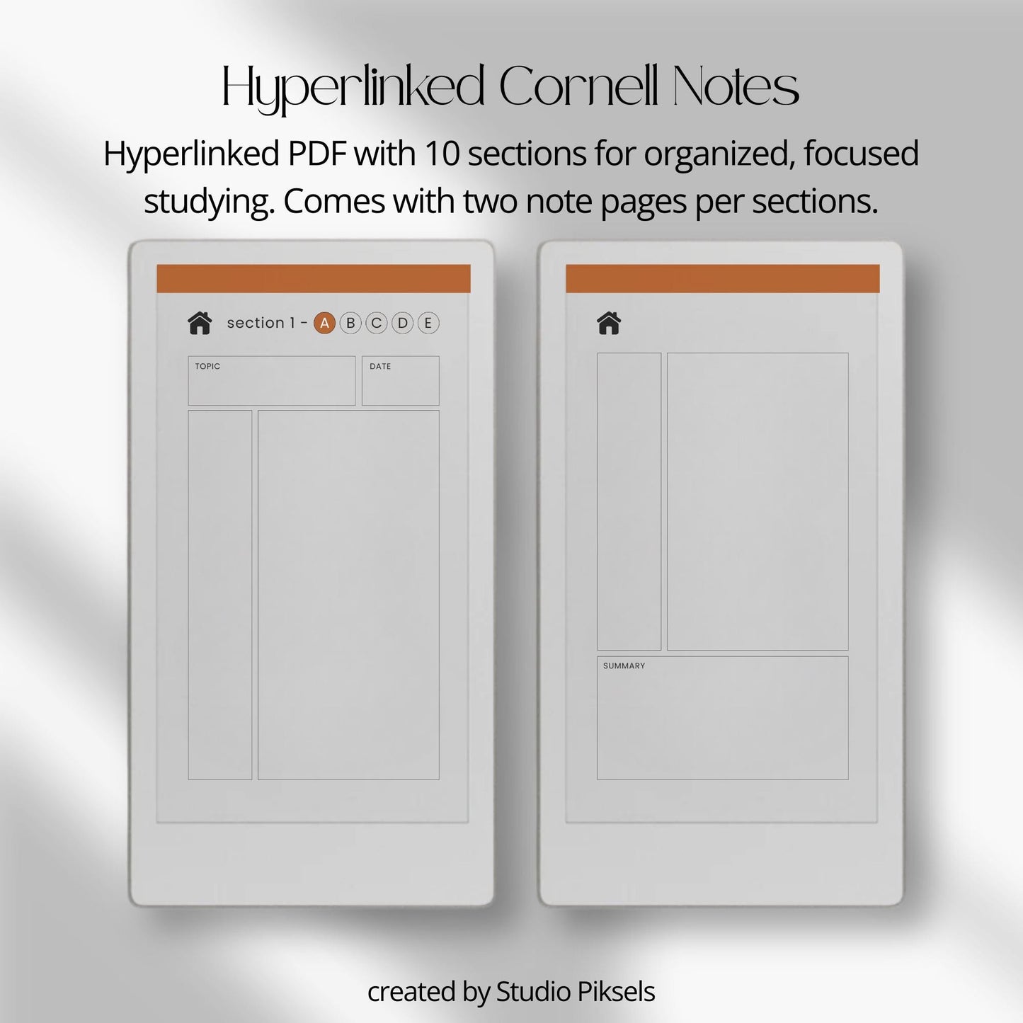 Cornell notebooks for reMarkable Paper Pro Move with hyperlinked sections and study pages.