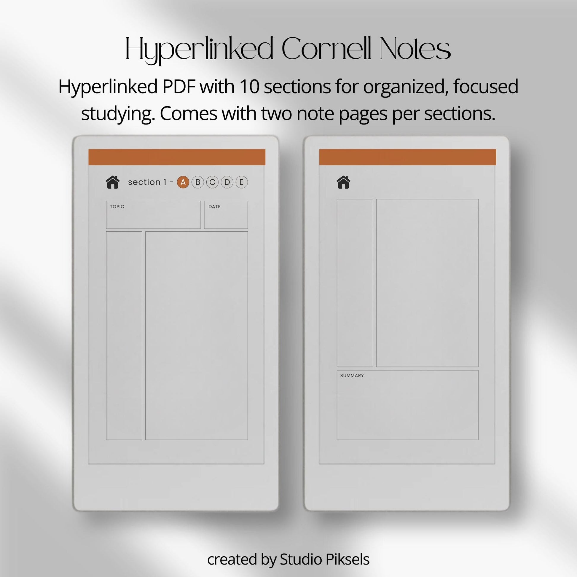 Cornell notebooks for reMarkable Paper Pro Move with hyperlinked sections and study pages.