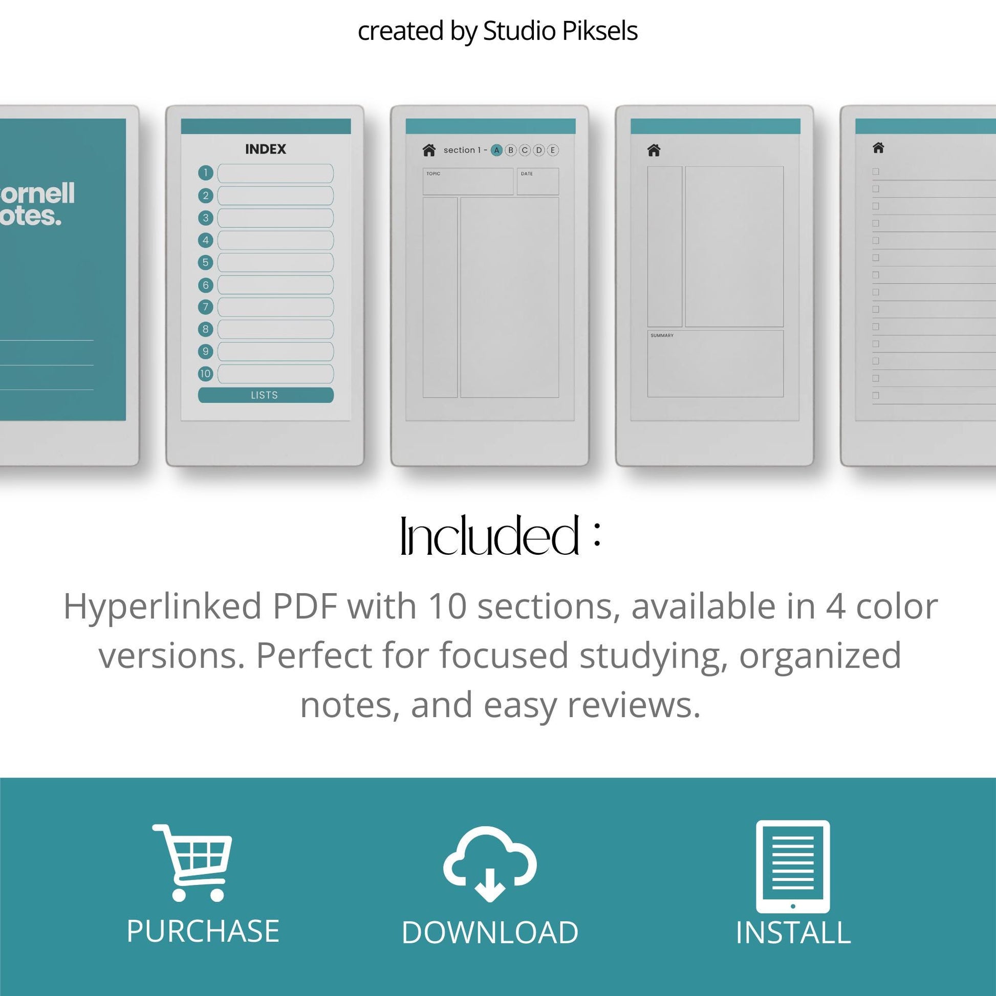 Cornell notebooks for reMarkable Paper Pro Move with hyperlinked sections and study pages.