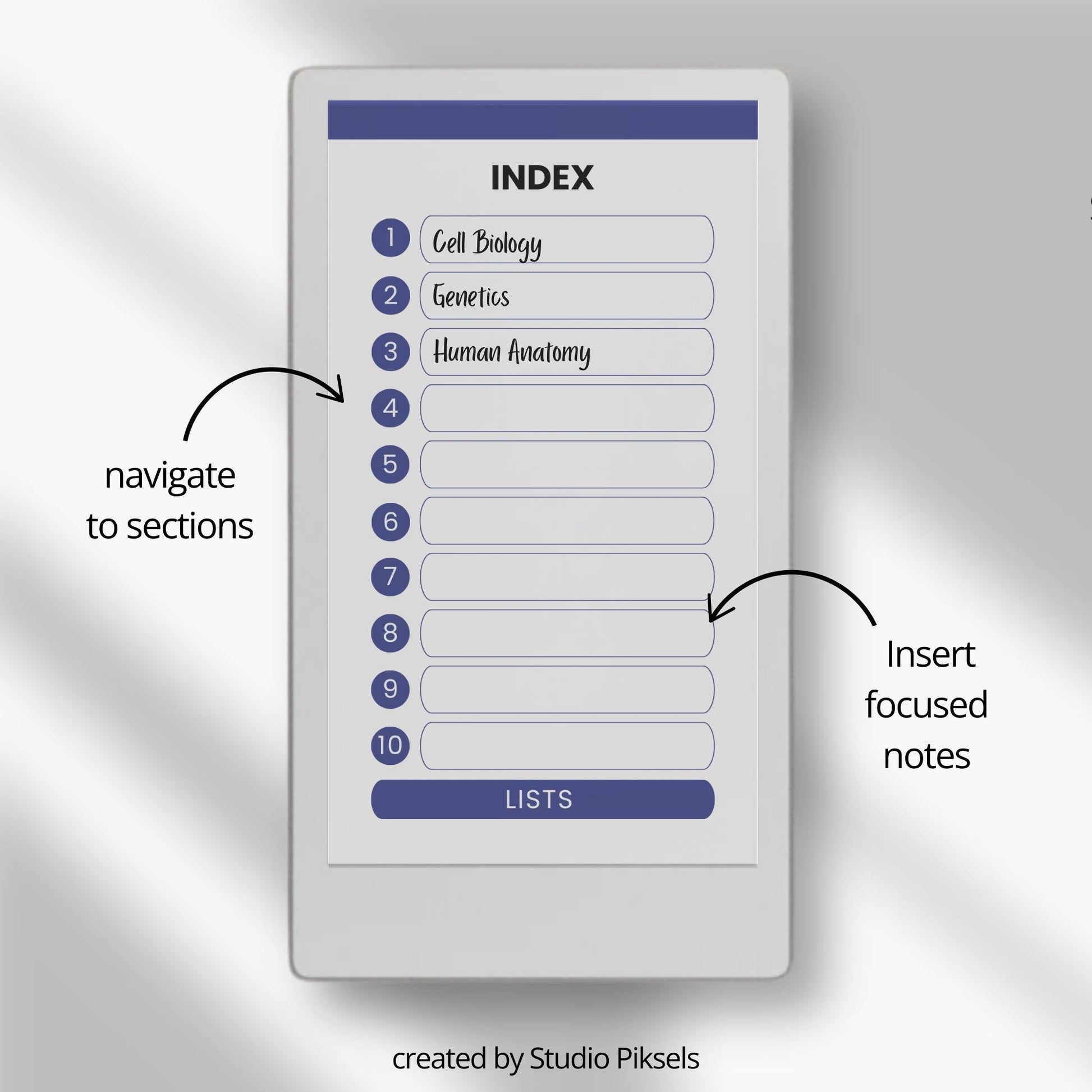 Cornell notebooks for reMarkable Paper Pro Move with hyperlinked sections and study pages.