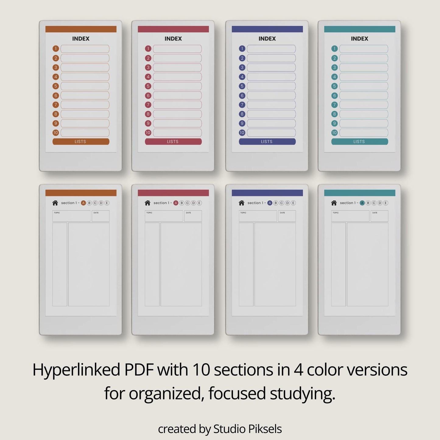 Cornell notebooks for reMarkable Paper Pro Move with hyperlinked sections and study pages.
