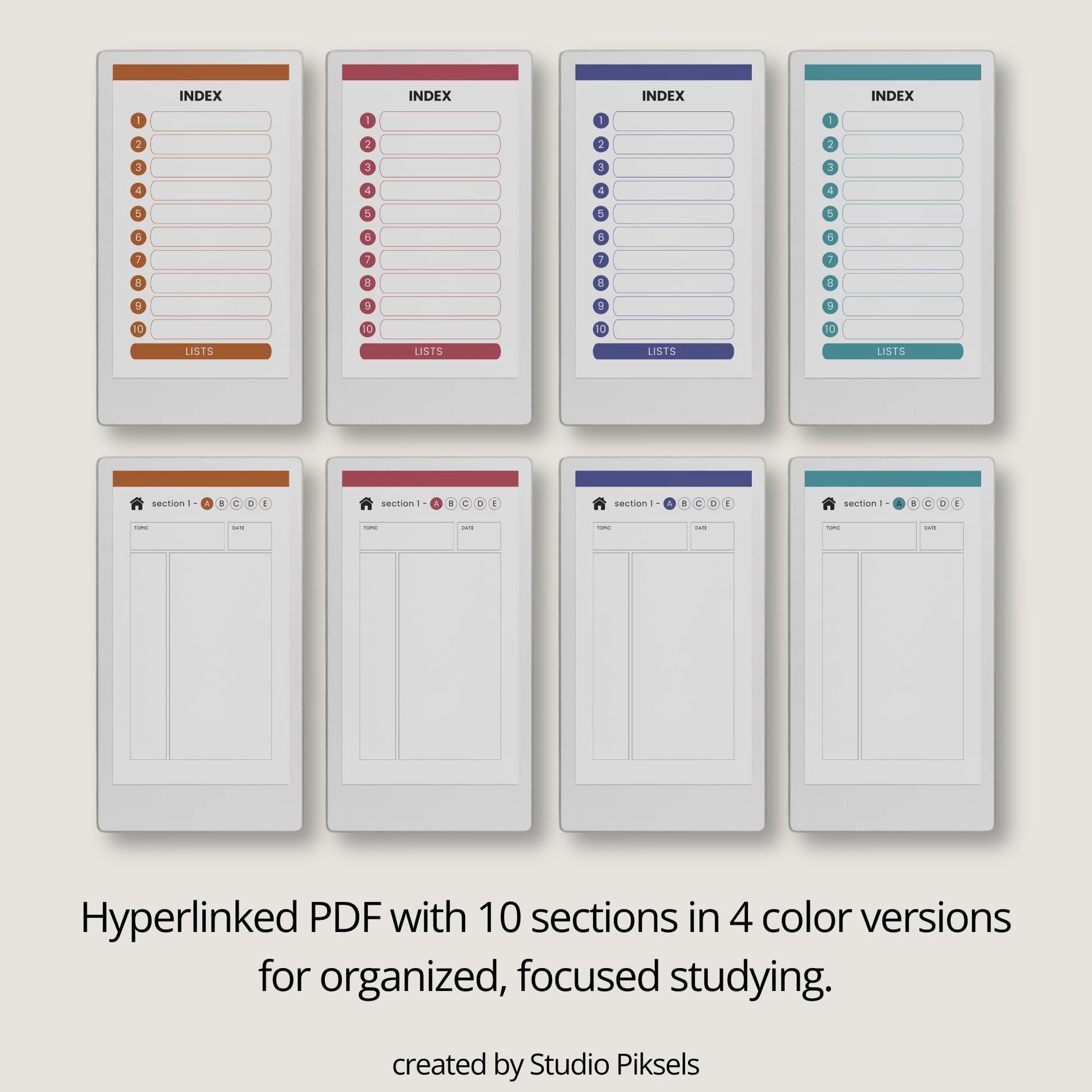 Cornell notebooks for reMarkable Paper Pro Move with hyperlinked sections and study pages.