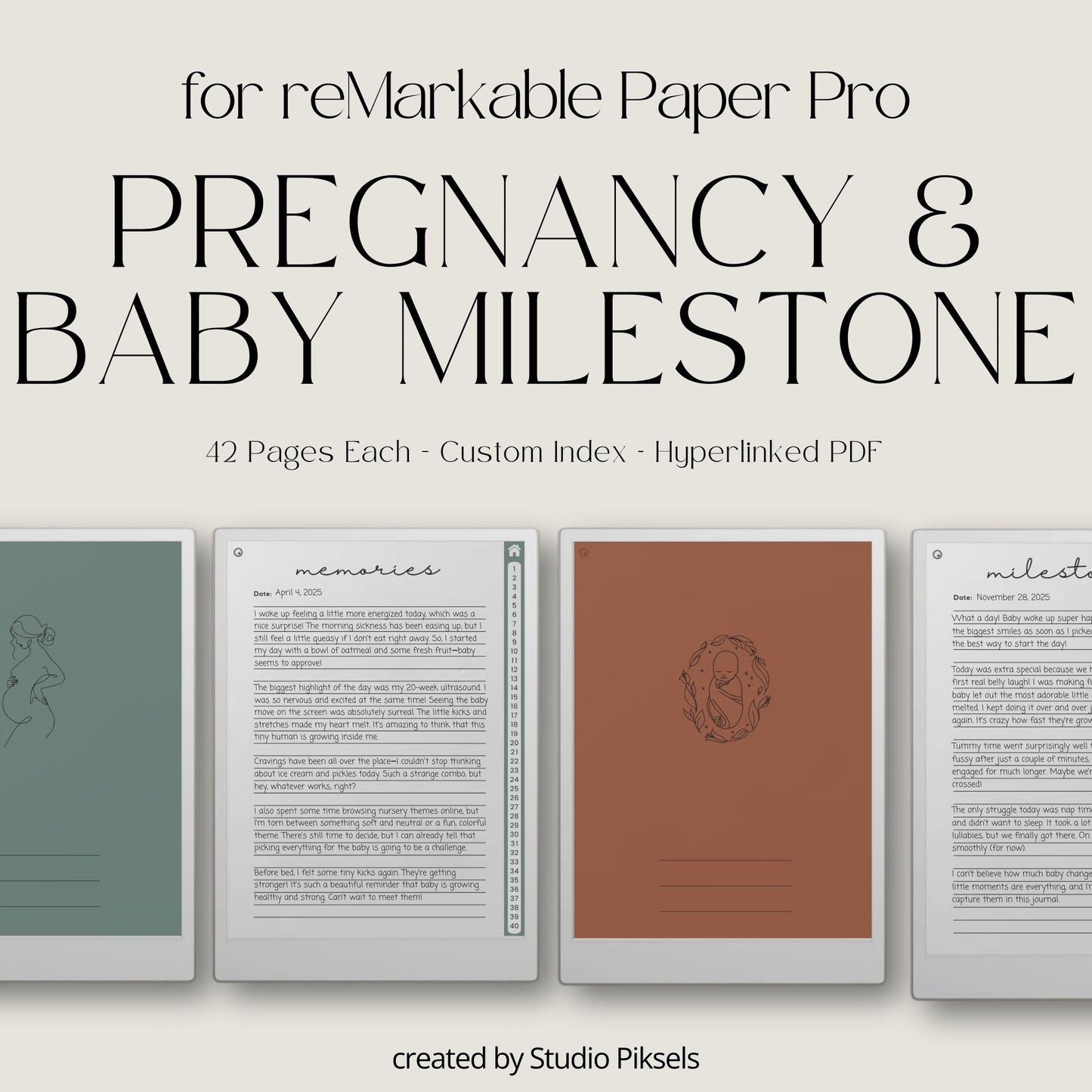 Digital Pregnancy Journal & Baby Milestone Journal for reMarkable Paper Pro
