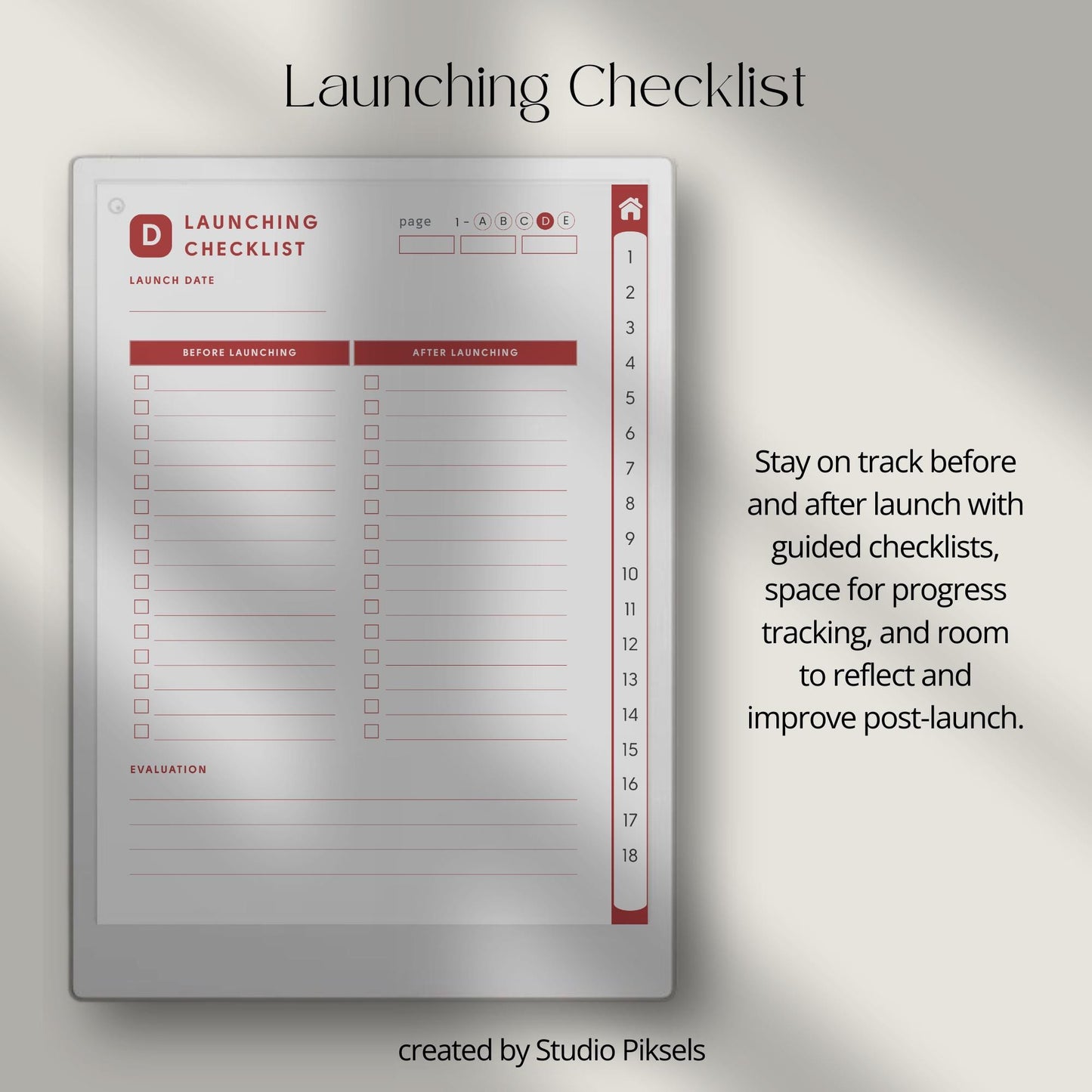 Idea Planners for reMarkable Paper Pro with hyperlinked action plan, launch checklist, brain dump, and structured idea development templates.