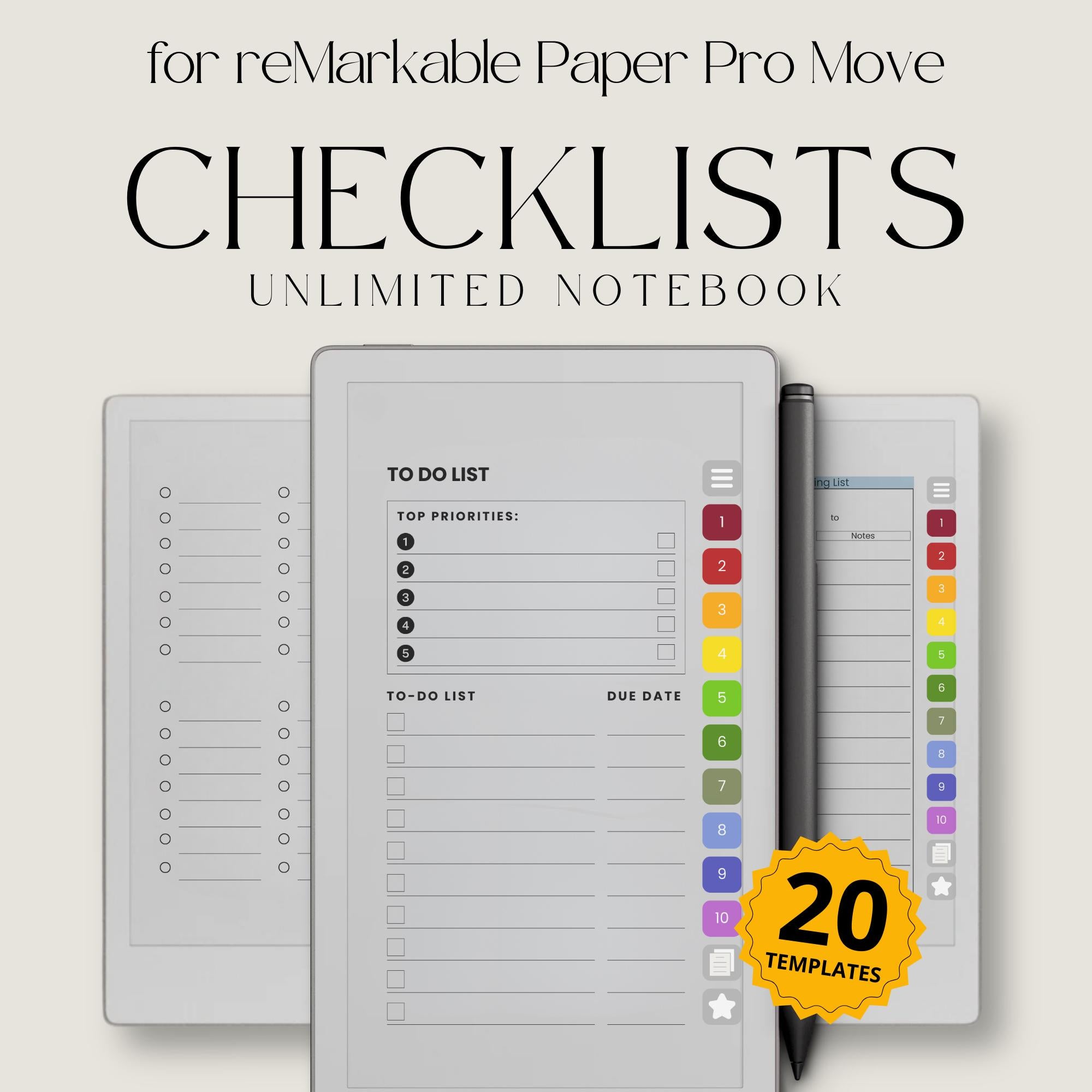 Checklist Example On Notebook Unlimited Checklists Notebook for reMarkable Paper Pro Move – Studio ...