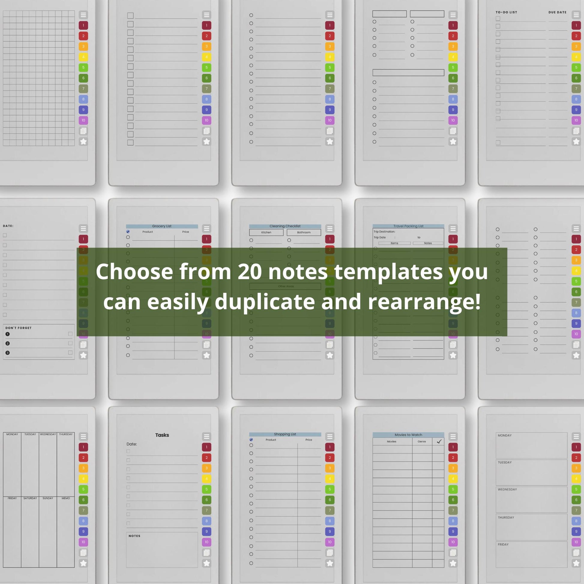 Infinite checklist notebook for reMarkable Paper Pro Move with hyperlinked checklist templates.