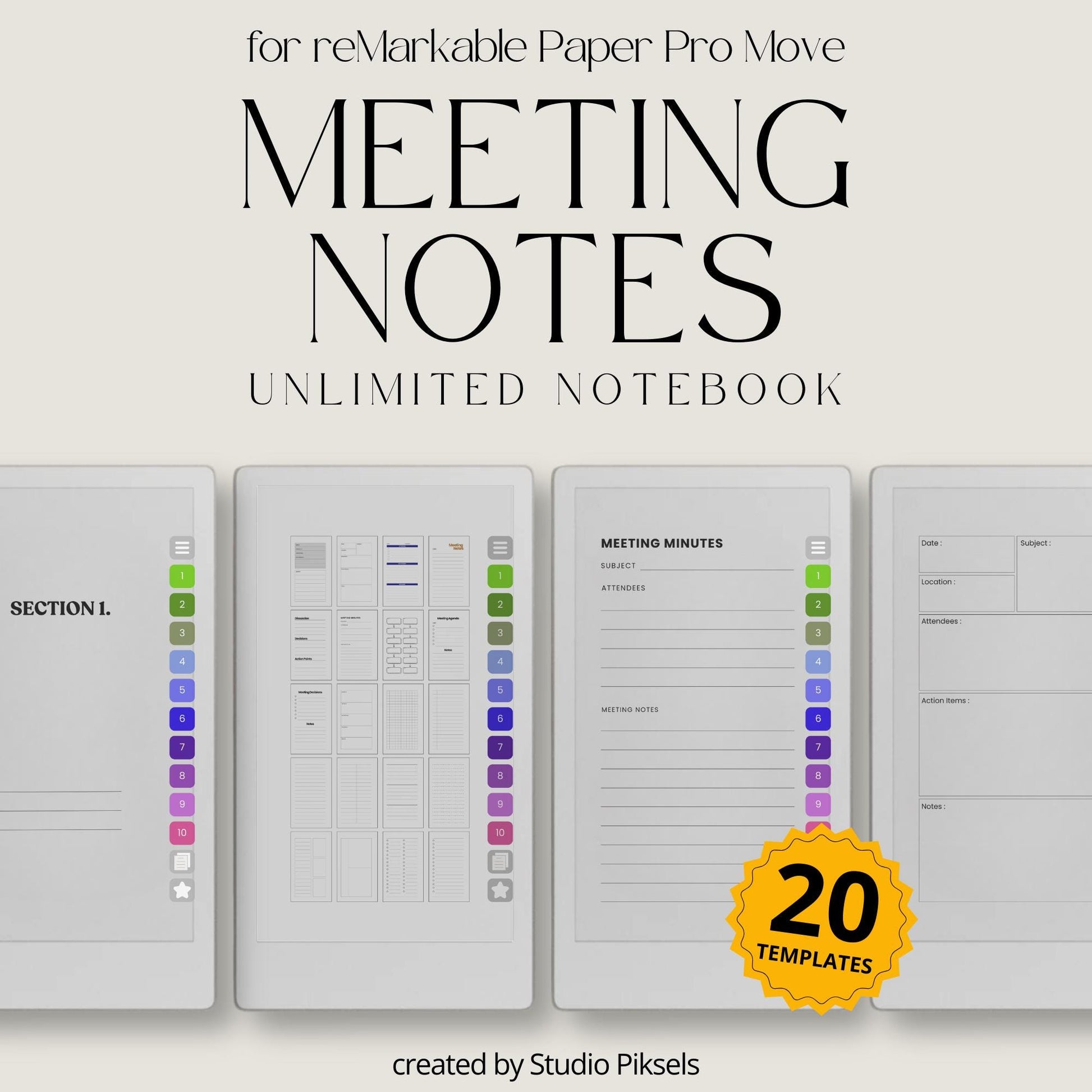 Create and organize meeting notes using a hyperlinked infinite notebook on reMarkable Paper Pro Move.