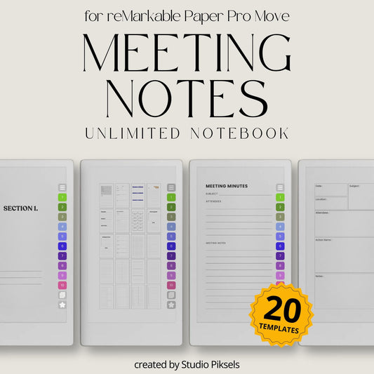 Create and organize meeting notes using a hyperlinked infinite notebook on reMarkable Paper Pro Move.